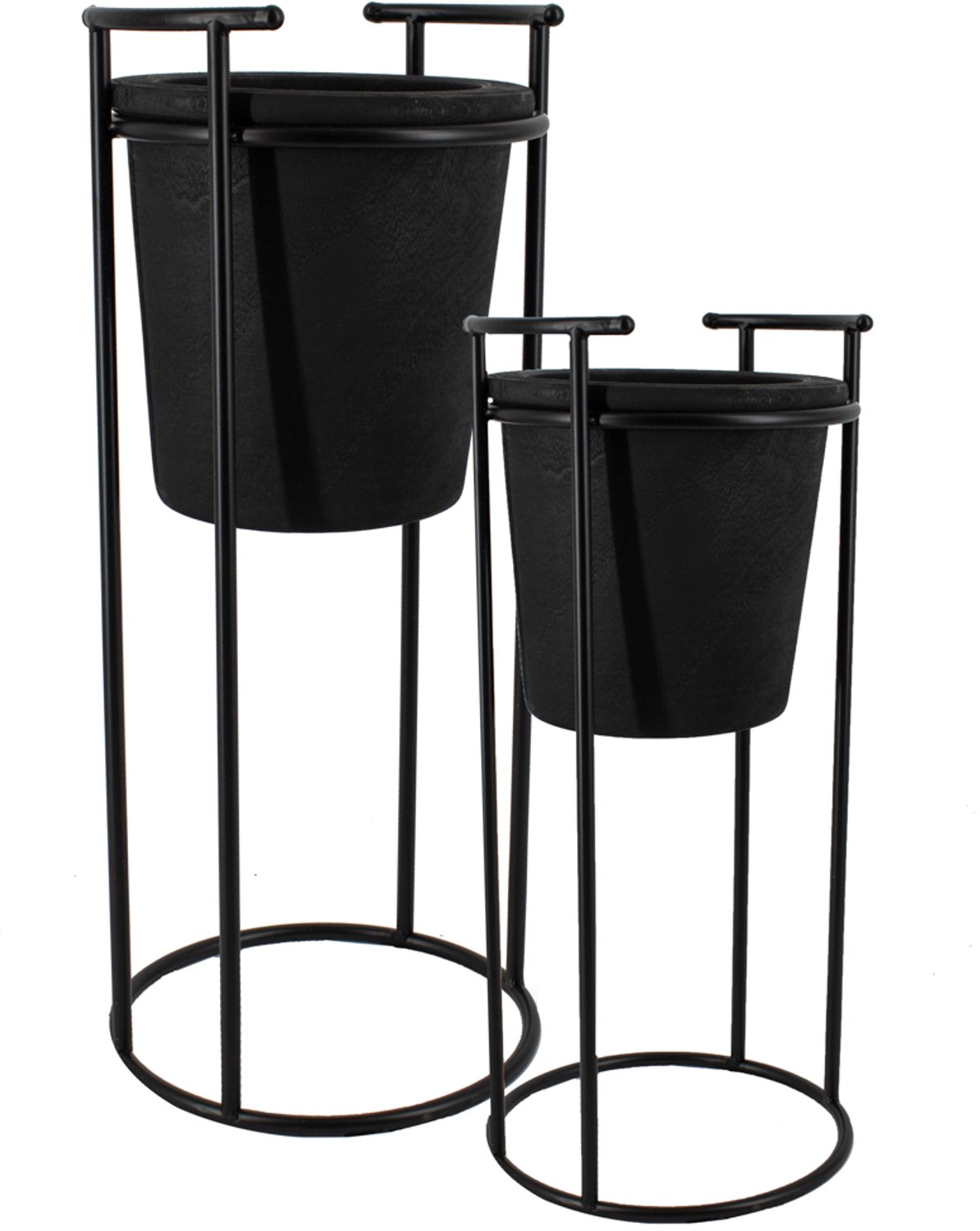 Houten plantenvaas met zwart frame set van 2