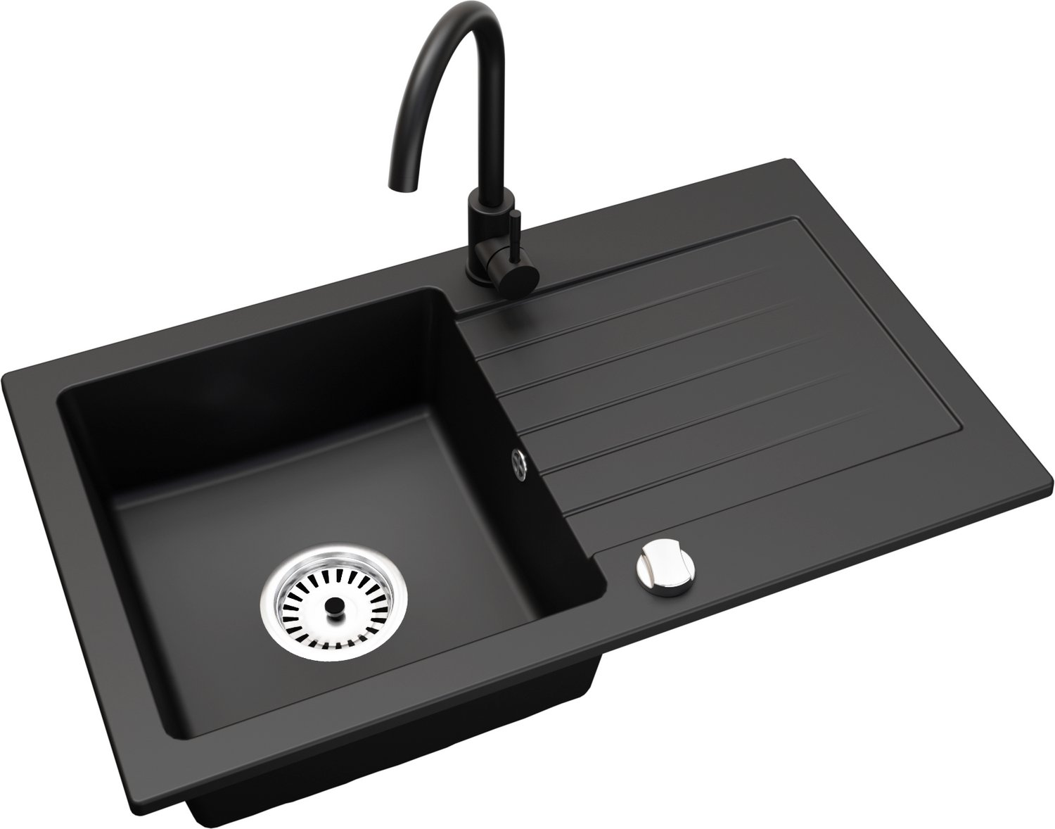Faizee Home Alisha Granieten Spoelbak 75 × 44 cm – Kwartscomposiet – Omkeerbaar – Inclusief Genial Keukenkraan en Afvoer Mattschwarz