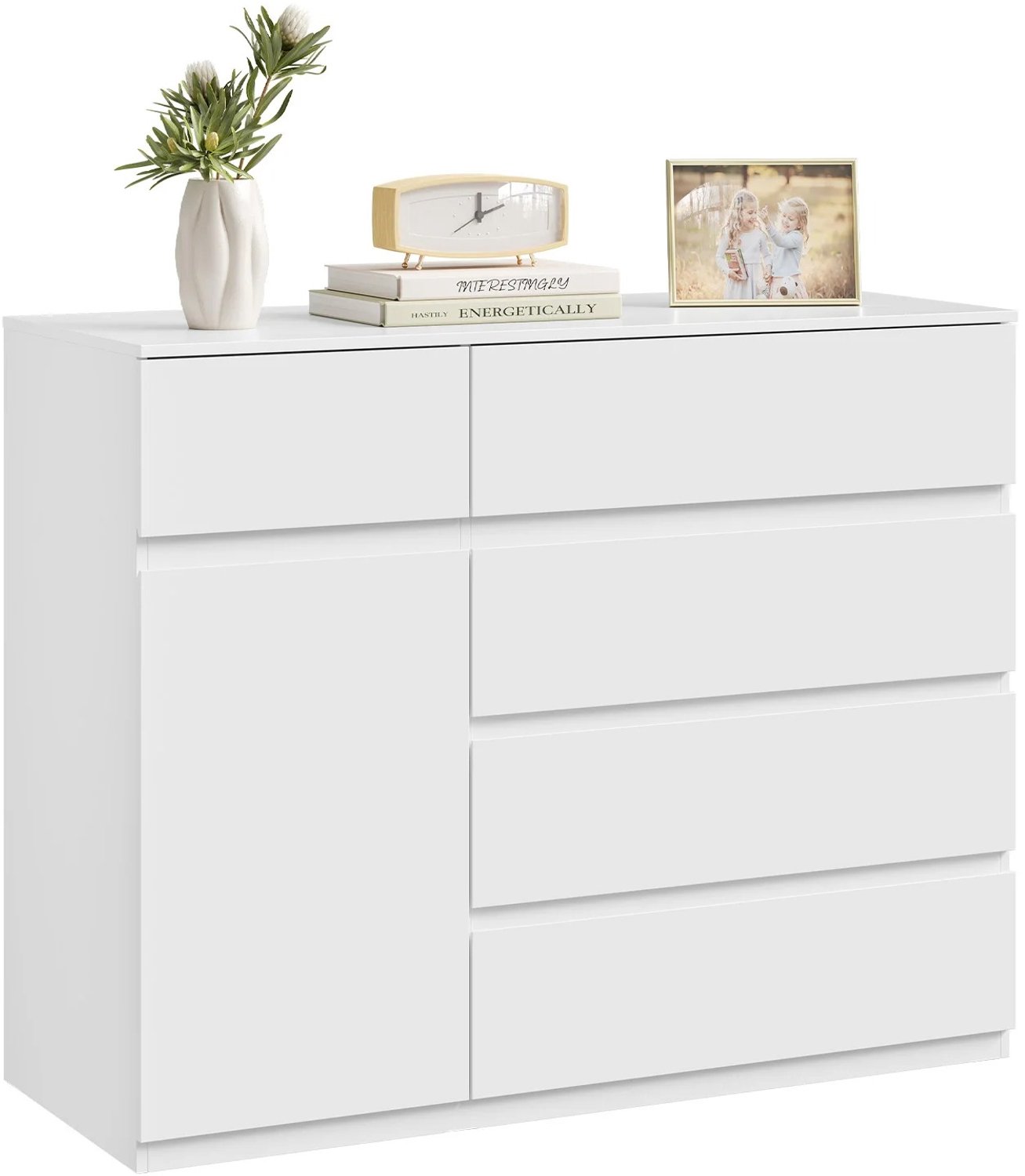 Archi Ladekast 5 Laden & Opbergvak – Dressoir - Commode - Slaapkamerkast - Veel Opbergruimte – 100 × 40 × 80 cm – Wit - Greeploos