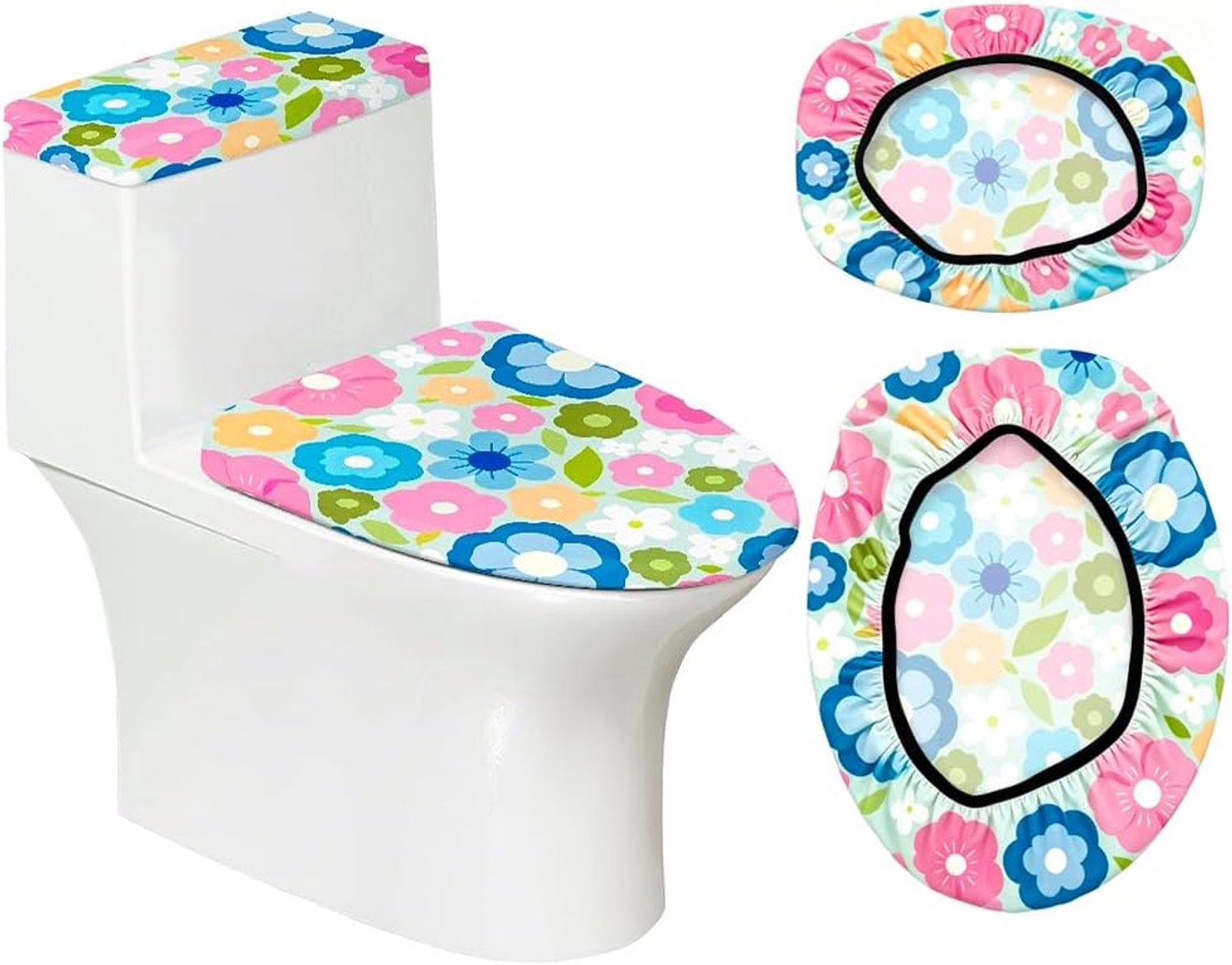 WC-deksel en spoelbakdeksel - levendig bloemenpatroon - hoogwaardig polyester - creëert warme sfeer - Vemera