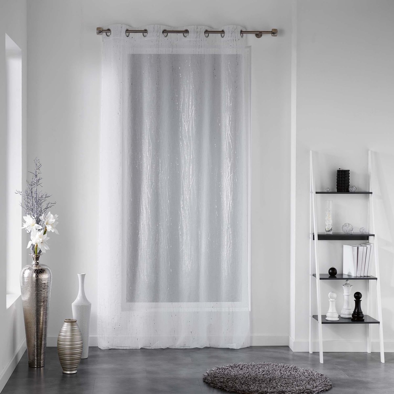 Douceur d'intérieur - Vitrage met applicatie FILIANE, wit, 140 x 240 cm, met ringen