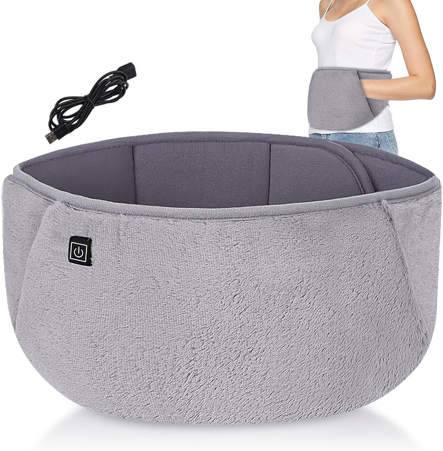 Warmteband met Handwarmer - Elektrisch Warmtekussen voor Buik & Rug (110 cm) - 3 Standen (45-65°C) - Geschikt voor Menstruatiepijn, Onderrug & Kantoor - USB - Grijs