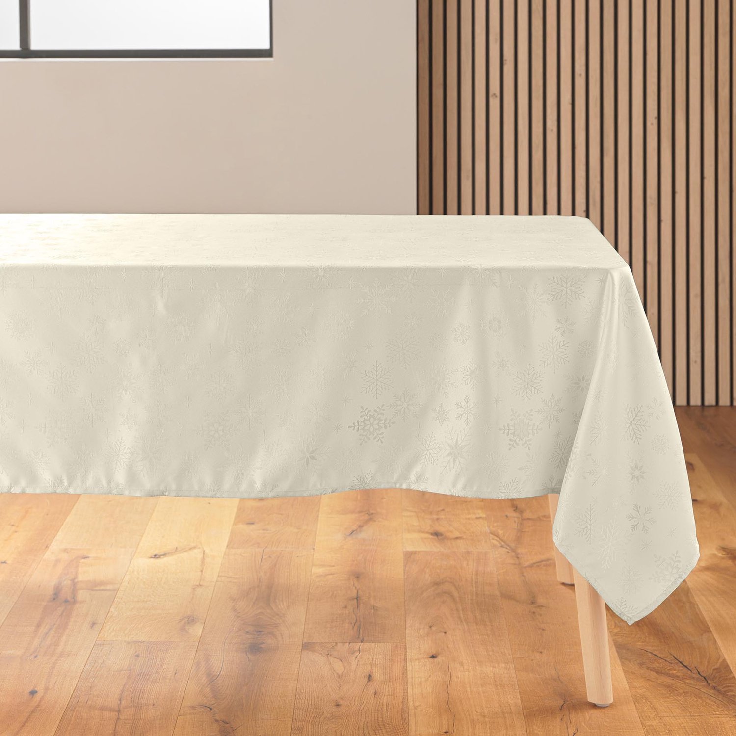 Douceur d'intérieur - Jacquard tafelkleed voor de feestdagen, FLOCONS, 140 x 300 cm