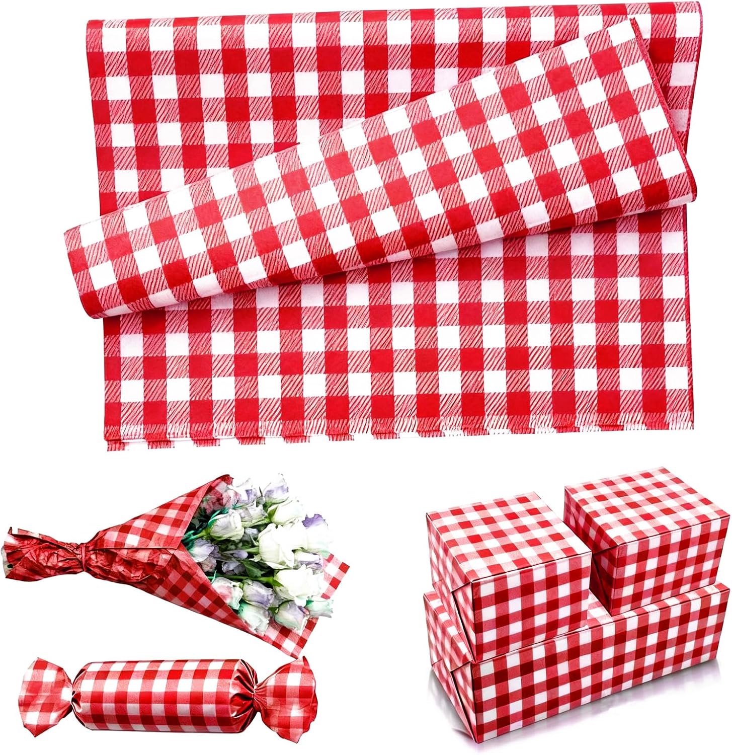 Papieren zakdoekje - 20x20 cm - rood geruit - ideaal voor het inpakken van geschenken - ServiceTopper