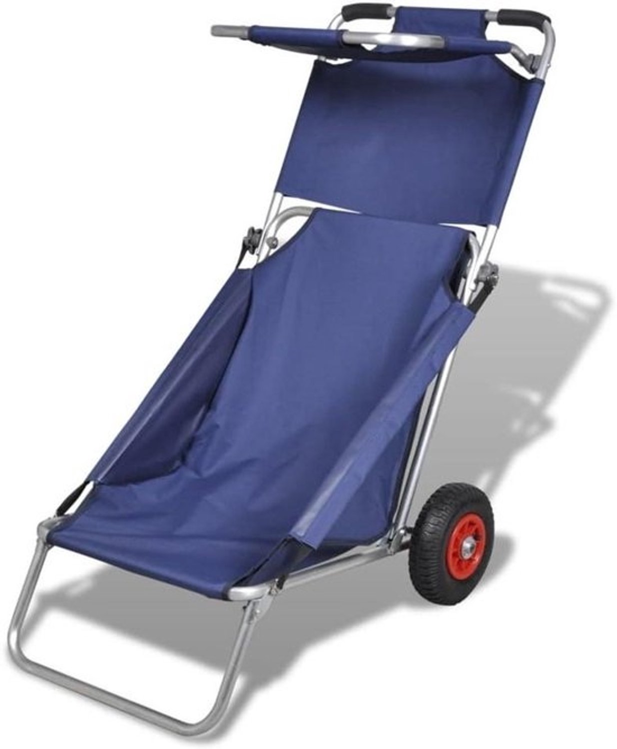 Inklapbare strandwagen - Strandstoel en kar - Voor het vervoeren van spullen - Met opbergvak - 65 x 95 x 93 cm - Blauw