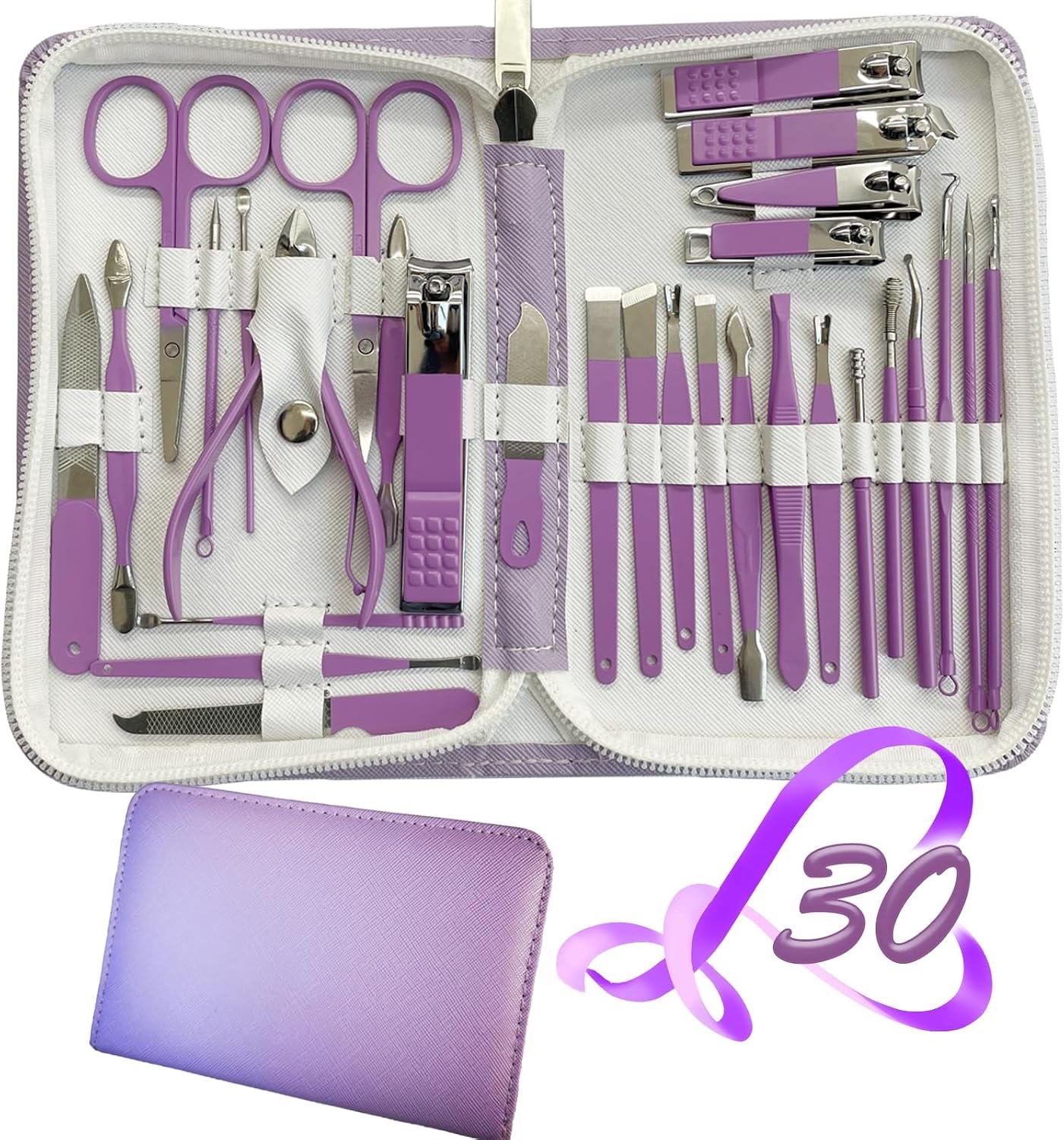 Manicure Set - Nagelverzorging Kit - Persoonlijke Verzorging - 30 Delige Set - Compact Formaat - Paars
