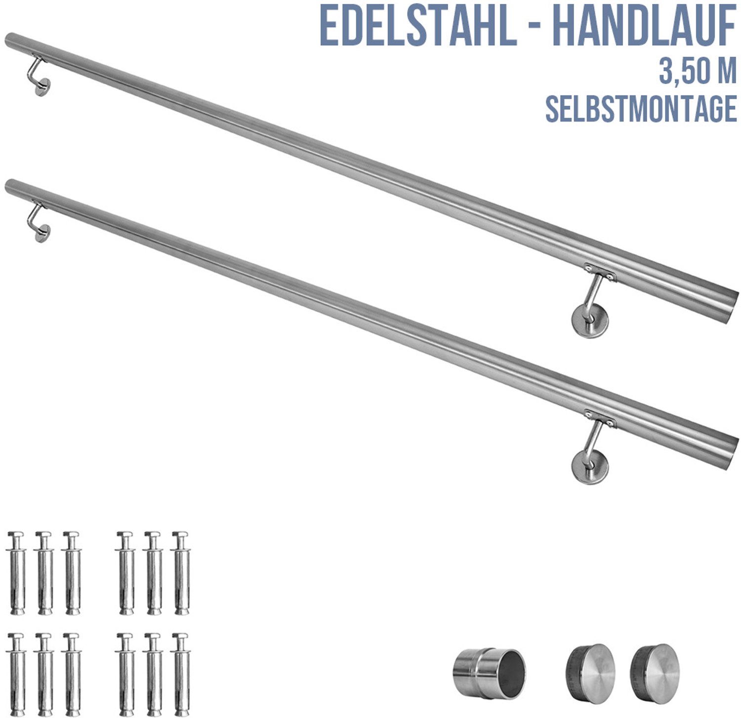 V2Aox RVS leuning / trapleuning, diameter: 4,2 cm, roest- en weerbestendig, inclusief bevestigingsmateriaal en steunen