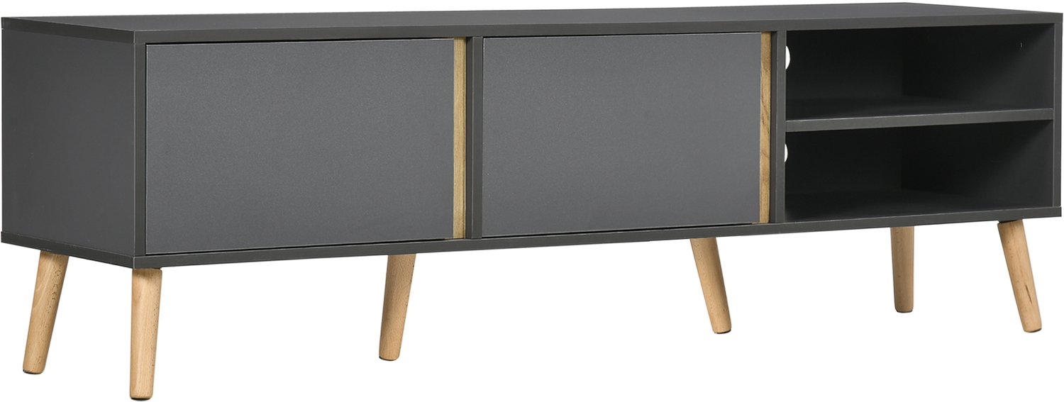 Lunpog Tv-meubel/bank voor tv's tot 55 inch, Scandinavisch design, 2 deuren, 2 planken met kabelmanagement, 150 x 35 x 45 cm, donkergrijs | TV-bank, 2 deuren, 2 uitsparingen, met kabeldoorvoer, voor tv tot 55 inch
