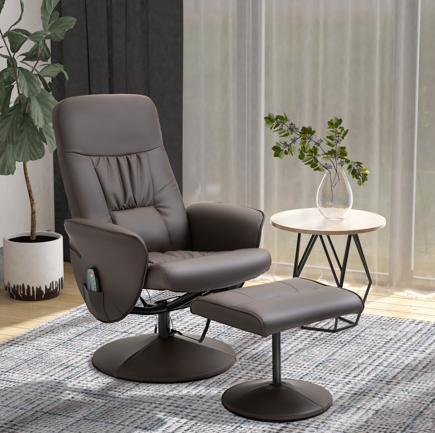 MODENUIT Relaxfauteuil 76 x 81 x 105 cm - 360 Graden Draaibaar en Massage - Woonkamer - Kunstleer - Bruin Grijs