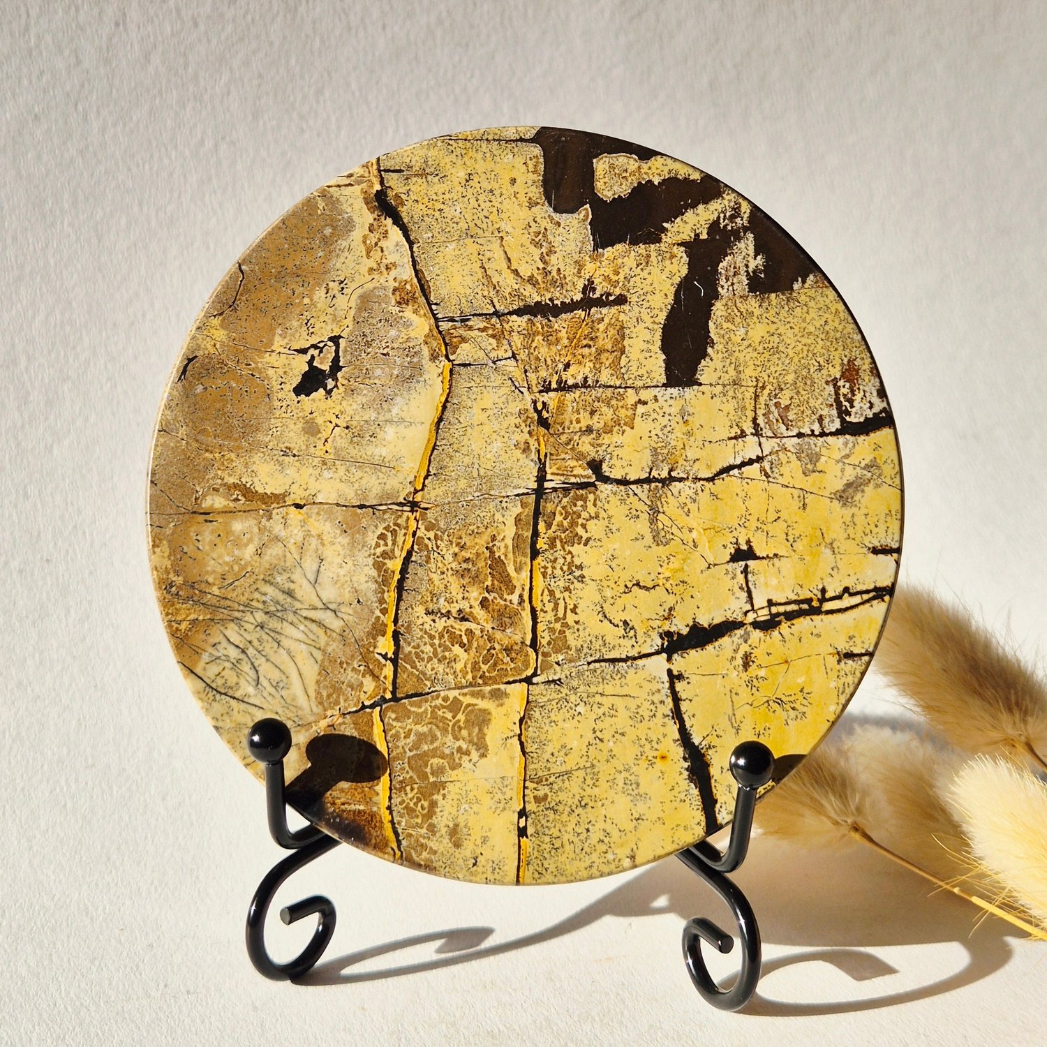 Moonlight Gemstones Picture Jasper Schijf op Metalen Standaard – ca. 10 cm #12 Meerkleurig