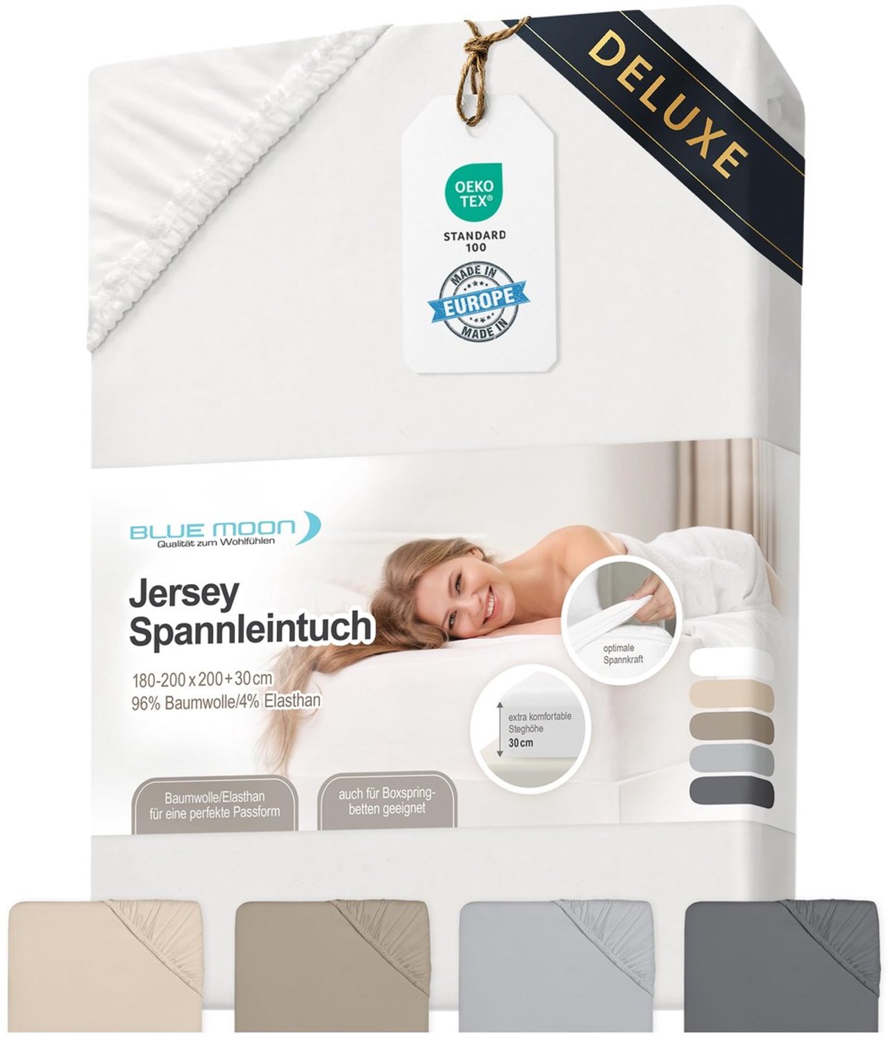 Duraxl Hoeslaken - Jersey - 180-200 x 200 cm - 30 cm matrashoogte Wit