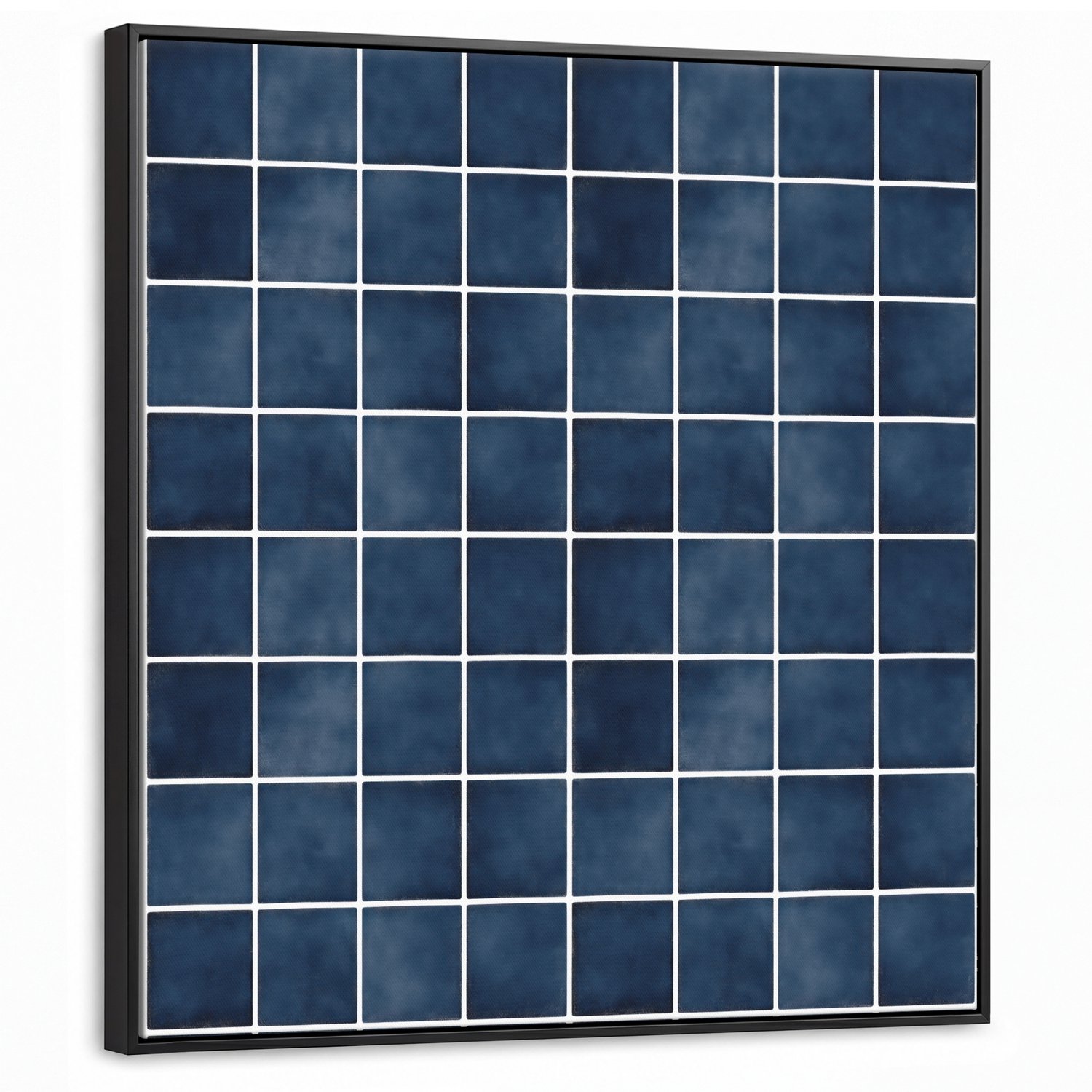 Canvas Schilderij met Baklijst 90x90cm - Tegel - Modern - Blauw - Muurdecoratie woonkamer - Slaapkamer decoratie - Kamer accessoires - Schilderijen op canvas met lijst