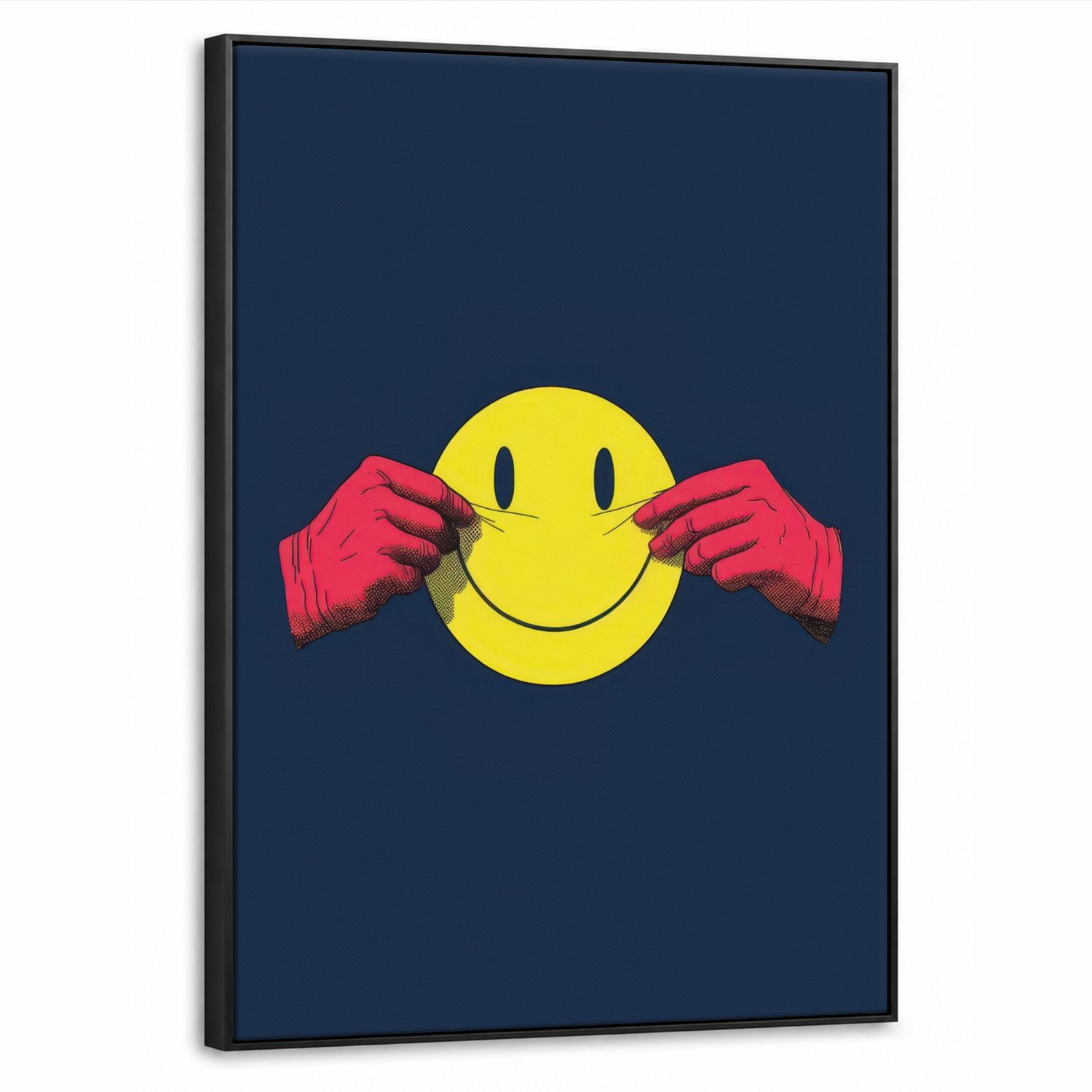 Canvas Schilderij met Baklijst 60x80cm - Smiley - Geel - Handen - Minimalistisch - Muurdecoratie woonkamer - Slaapkamer decoratie - Kamer accessoires - Schilderijen op canvas met lijst