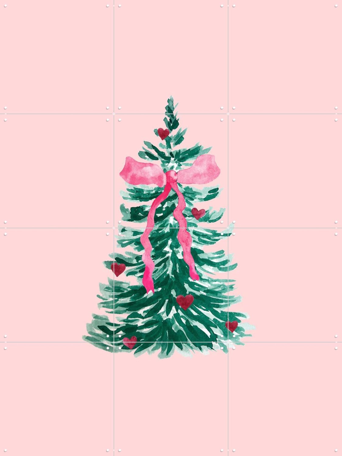 IXXI Christmas Tree Love, Palmartprints - 60 x 80 cm - Grote wanddecoratie en posters - Minimalisme, Schilderijen, Aquarel, Woonkamer, Kerst Roze