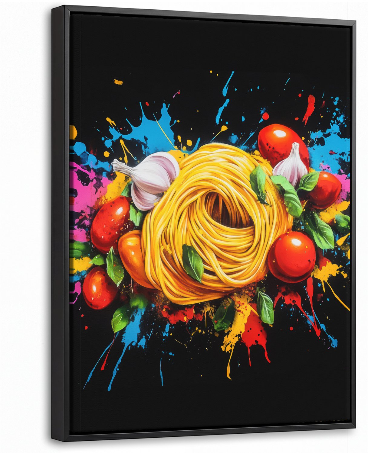 Canvas Schilderij met Baklijst 30x40cm - Spaghetti - Graffiti - Verf - Kleurrijk - Eten - Modern - Muurdecoratie woonkamer - Slaapkamer decoratie - Kamer accessoires - Schilderijen op canvas met lijst