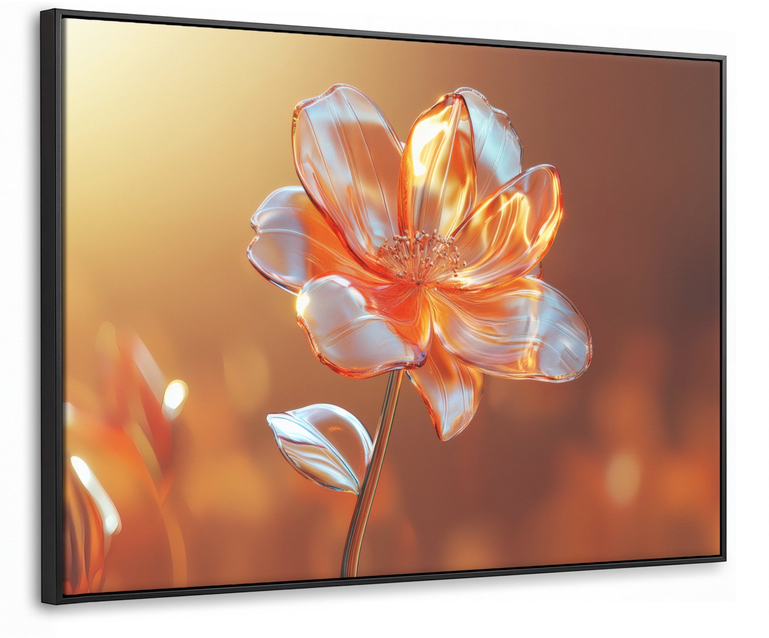 Canvas Schilderij met Baklijst 80x60cm - Glazen - Bloem - Zonlicht - Muurdecoratie woonkamer - Slaapkamer decoratie - Kamer accessoires - Schilderijen op canvas met lijst