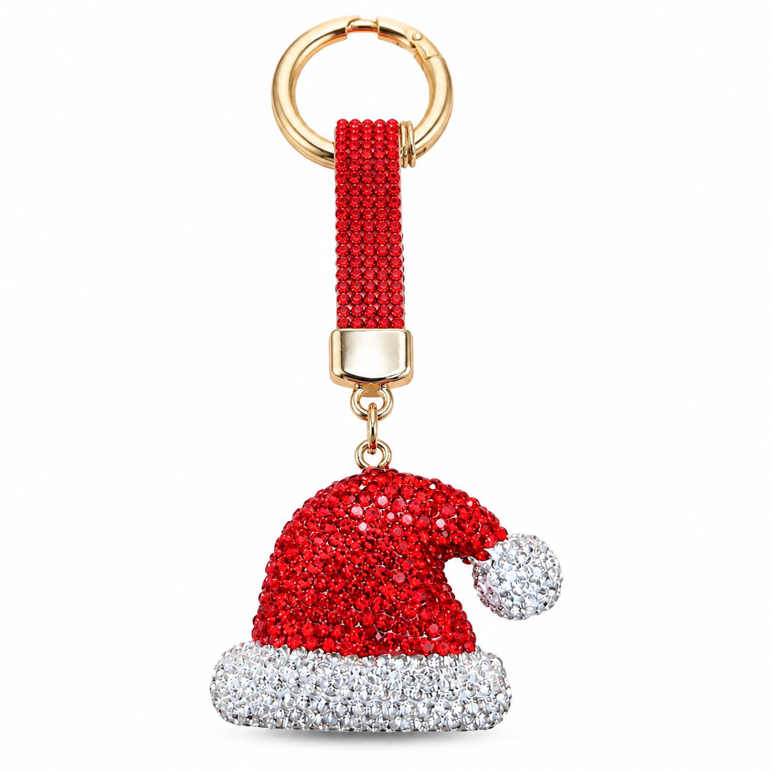 Sleutelhanger met rode kerstmuts en strass, met lus en sleutelring, tashanger, individueel verpakt