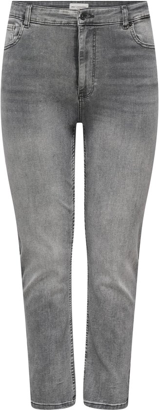 Grijze ONLY CARMAKOMA slim fit jeans met hoge taille en knoopsluiting aan de voorzijde.