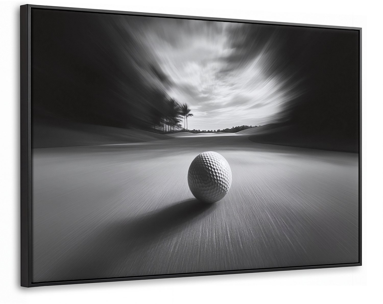 Canvas Schilderij met Baklijst XXL Canvas Schilderij met Baklijst 150x100cm - Golfbal - Wazig - Zwart - Muurdecoratie woonkamer - Slaapkamer decoratie - Kamer accessoires - Schilderijen op canvas met lijst groot