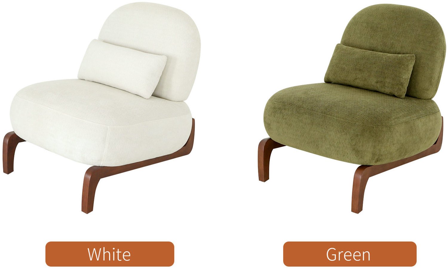 DESMIU Fauteuil 72,1 x 86,9 x 69,9 cm - Zonder Armleuningen met Zacht Kussen - Voor Woonkamer en Slaapkamer - Fluweel en Hout - Wit