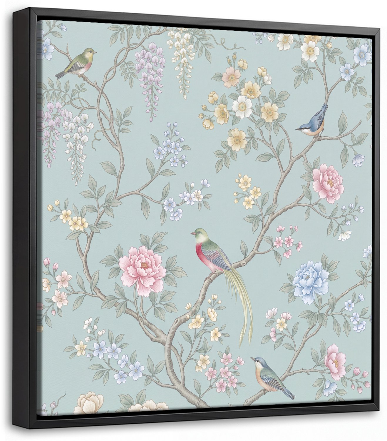 Canvas Schilderij met Baklijst 20x20cm - Vogel - Bloemen - Kleurrijk - Muurdecoratie woonkamer - Slaapkamer decoratie - Kamer accessoires - Schilderijen op canvas met lijst