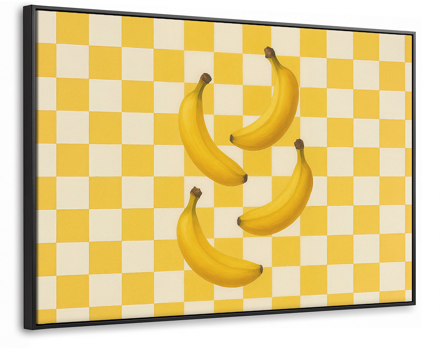 Canvas Schilderij met Baklijst XXL Canvas Schilderij met Baklijst 150x100cm - Bananen - Geel - Geblokt - Muurdecoratie woonkamer - Slaapkamer decoratie - Kamer accessoires - Schilderijen op canvas met lijst groot
