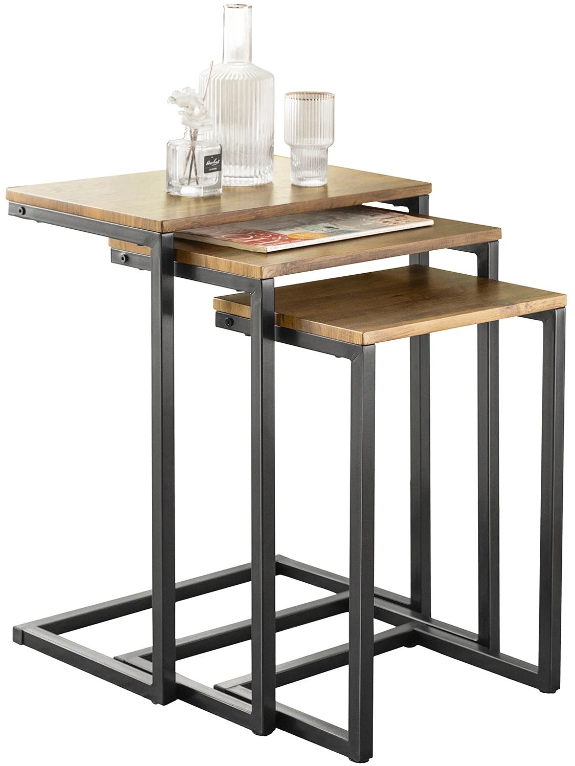 MokoHub Stapelbare Salontafel Set van 3 - Bijzettafel Set - Laptoptafel voor Woonkamer - Tafel - 46x61x30 cm - Zwart/Bruin