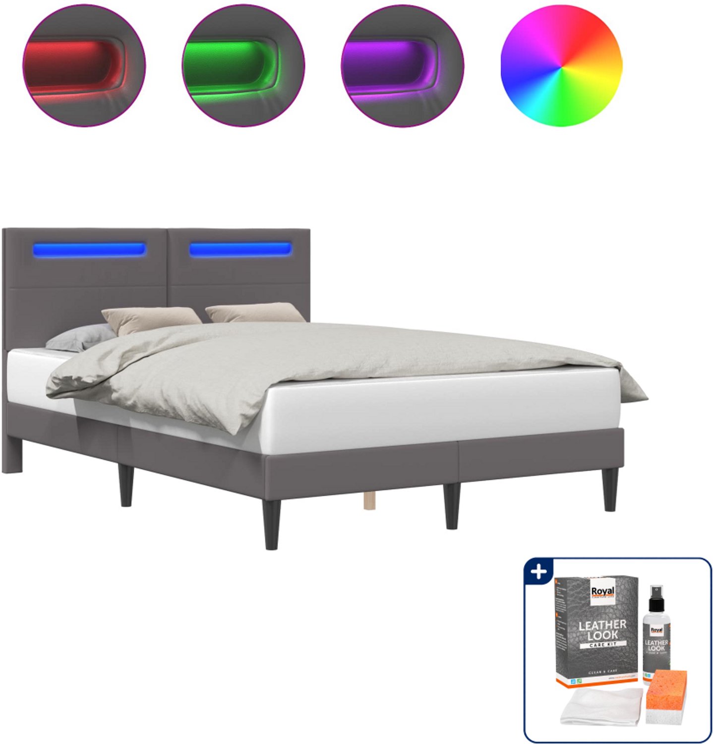 vidaXL bedframe - Small double 140 x 200 cm - kunstleer - grijs - Inclusief onderhoudsset voor kunstleer 150 ml