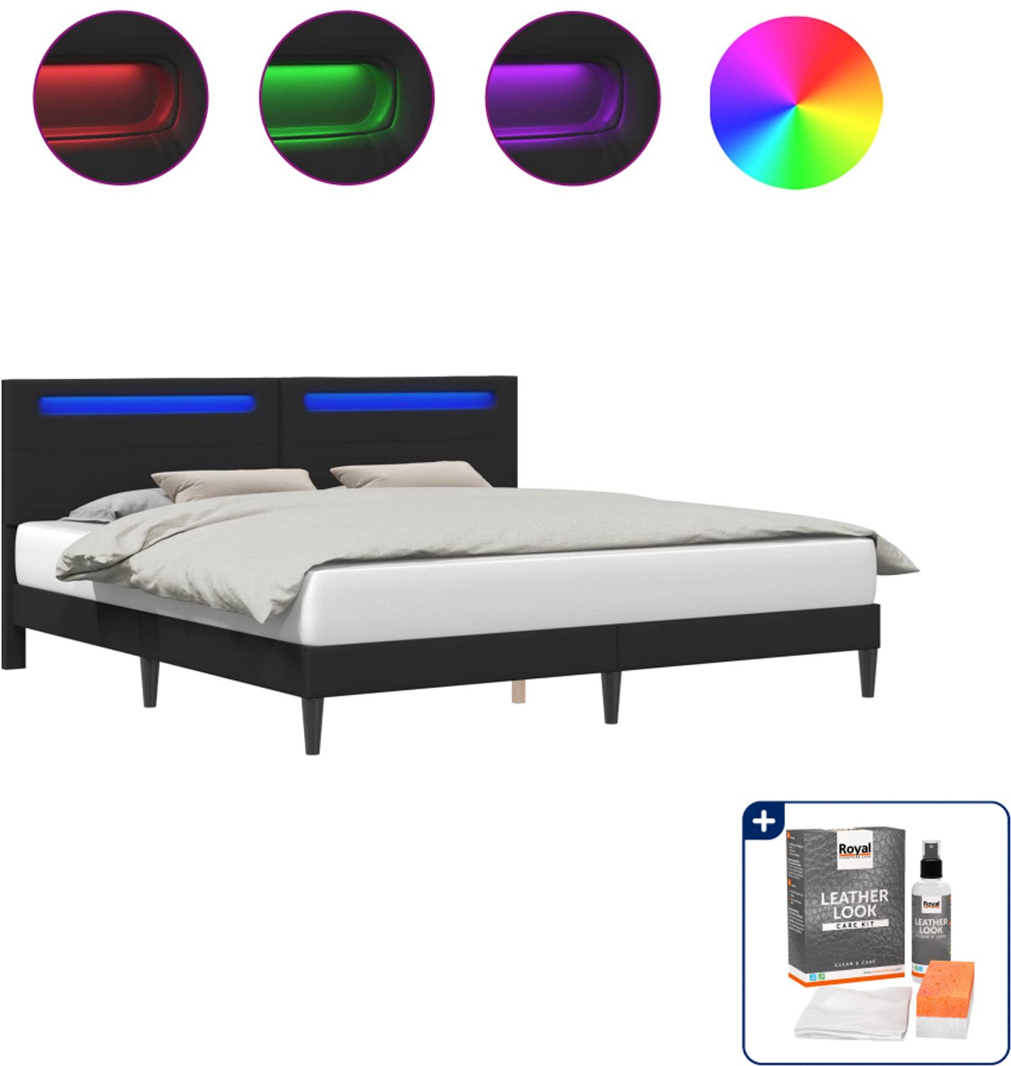 vidaXL bedframe 200 x 200 cm - kunstleer - zwart - Inclusief onderhoudsset voor kunstleer 150 ml