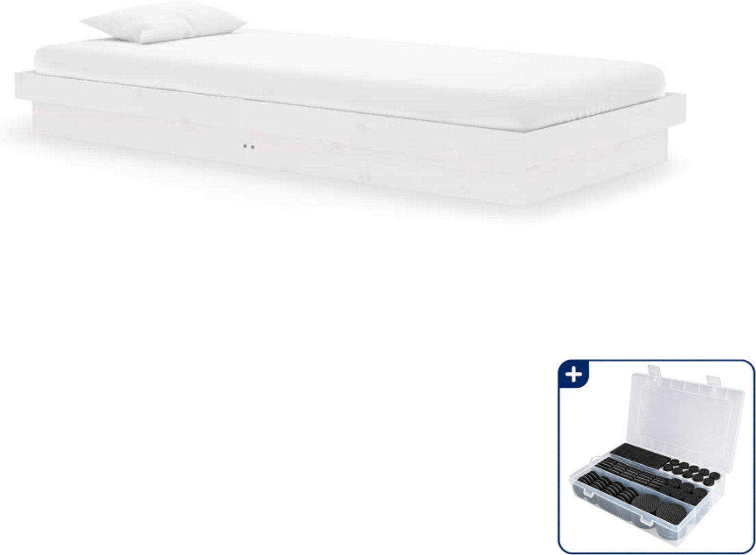 vidaXL bedframe 90 x 200 cm - massief grenenhout - wit - Inclusief antikrasvilt 177-delig