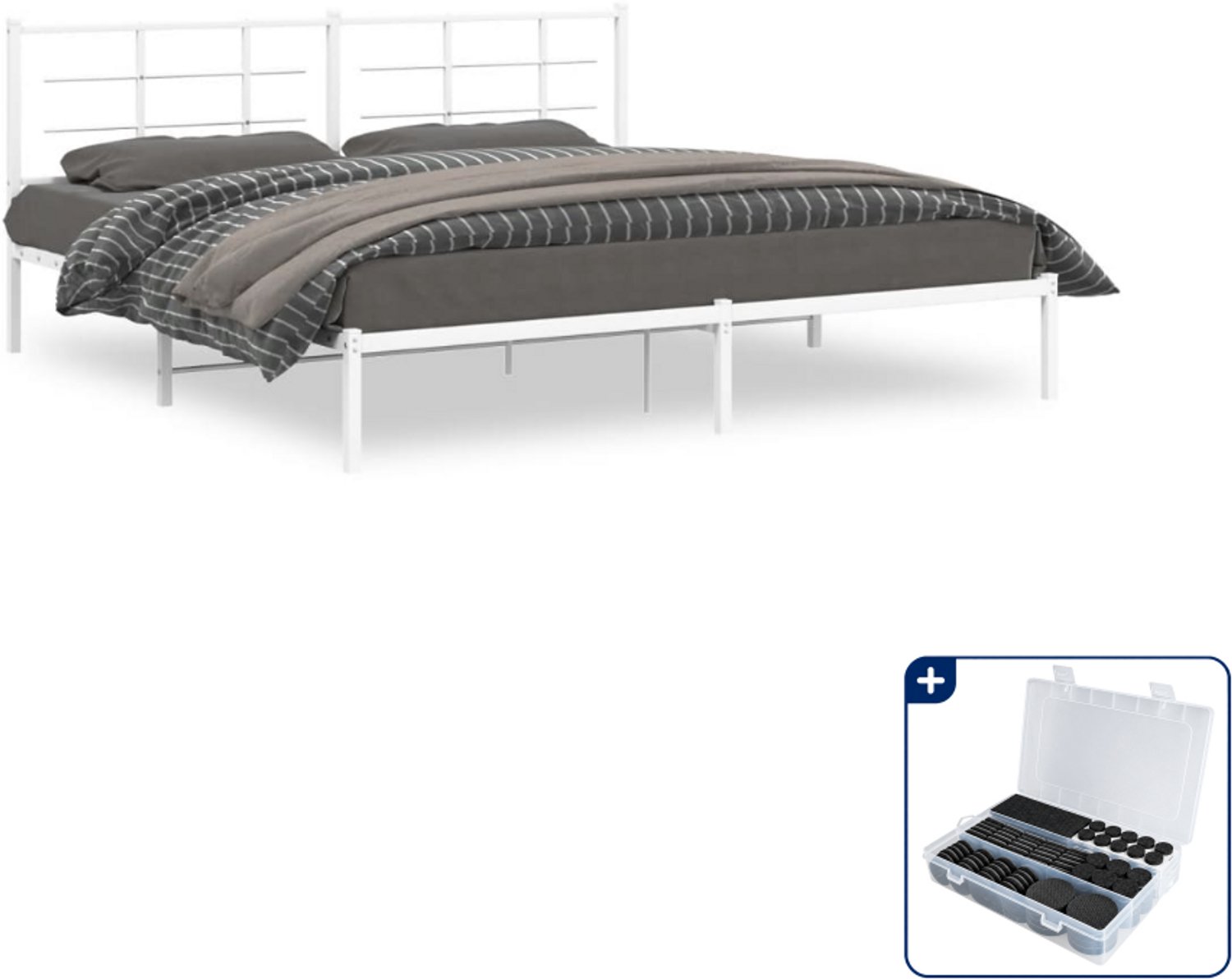 vidaXL bedframe met hoofdbord - Super kingsize - 200 x 200 cm - wit - Inclusief antikrasvilt 177-delig