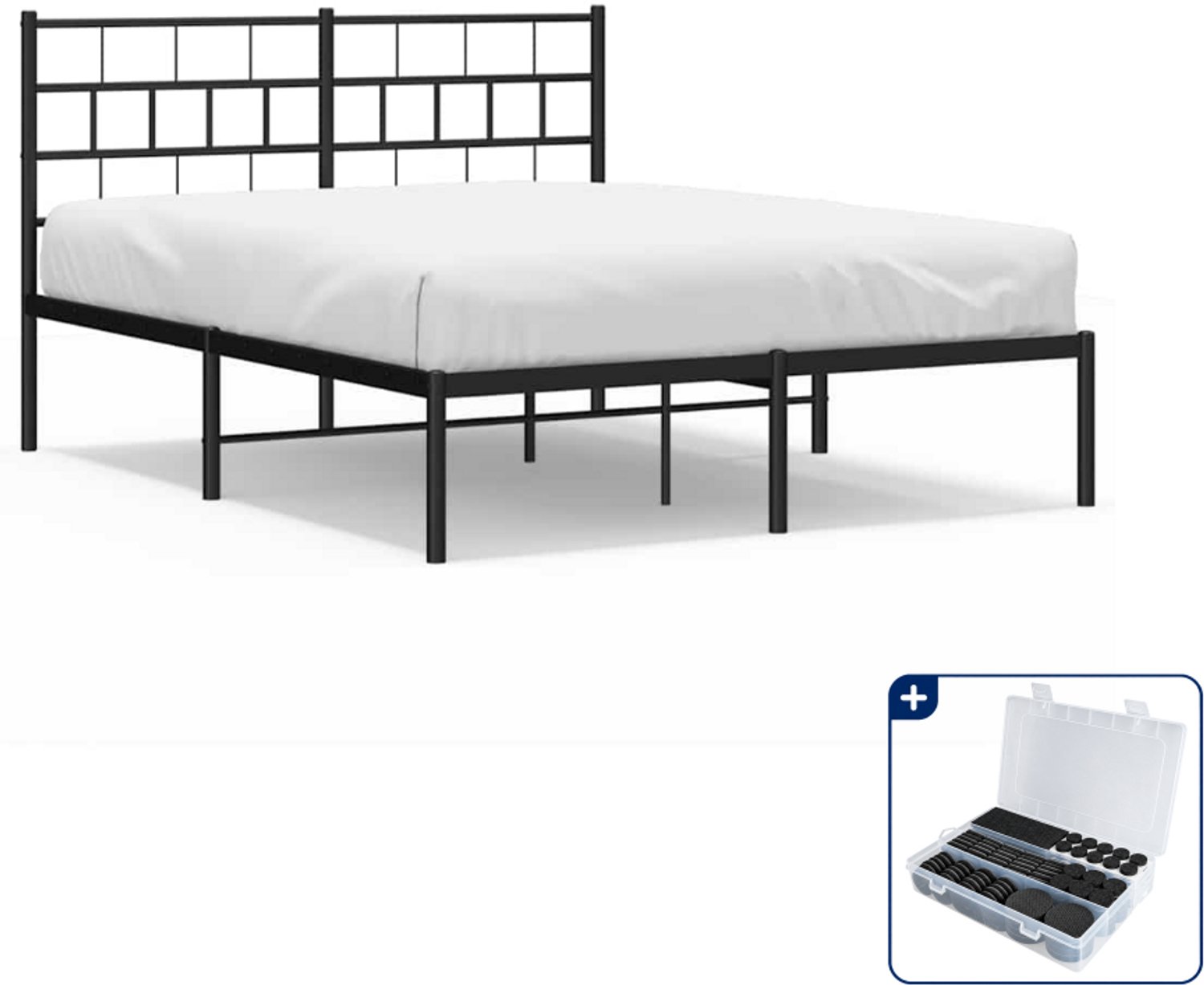 vidaXL bedframe met hoofdbord - 150 x 200 cm - staal - zwart - Inclusief antikrasvilt 177-delig