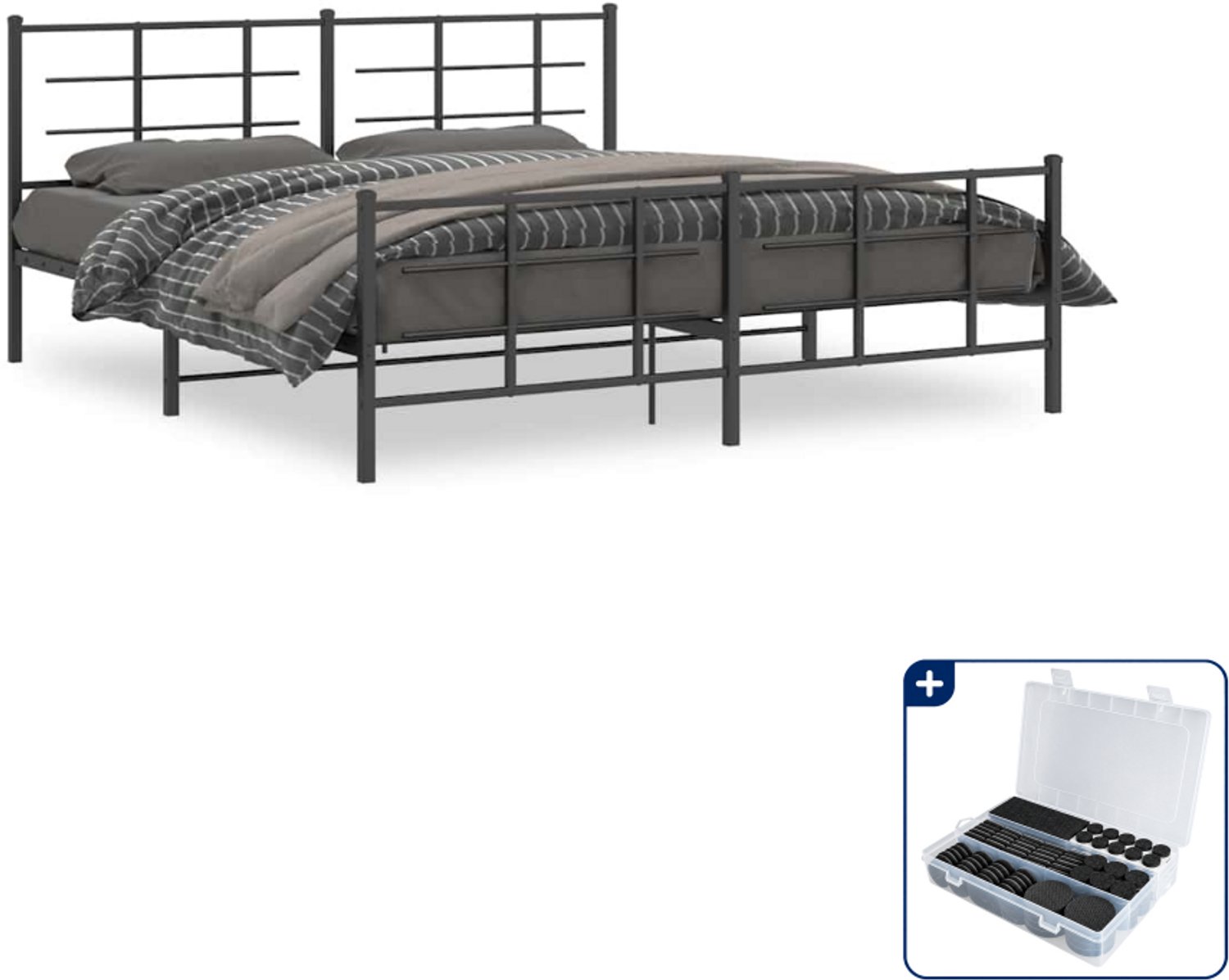 vidaXL Bedframe - 183 x 213 cm - metaal - zwart - Inclusief antikrasvilt 177-delig