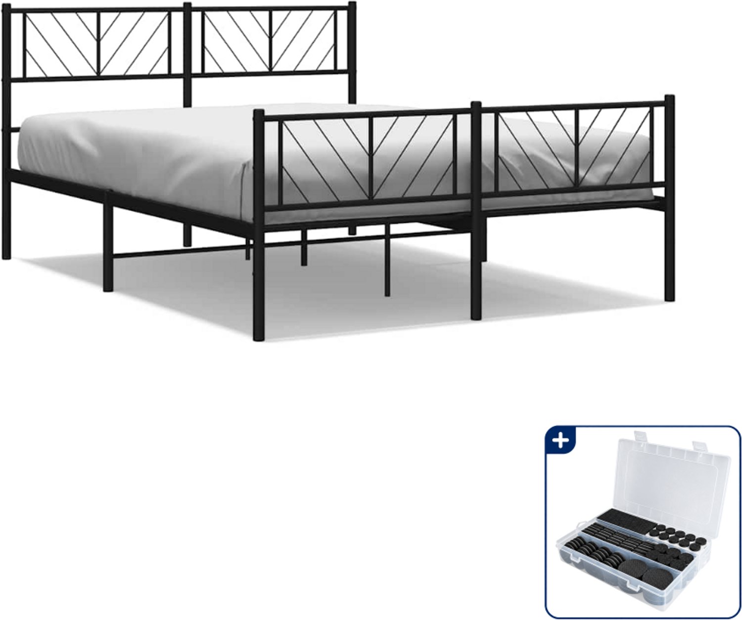 vidaXL bedframe - 120 x 190 cm - staal - zwart - Inclusief antikrasvilt 177-delig