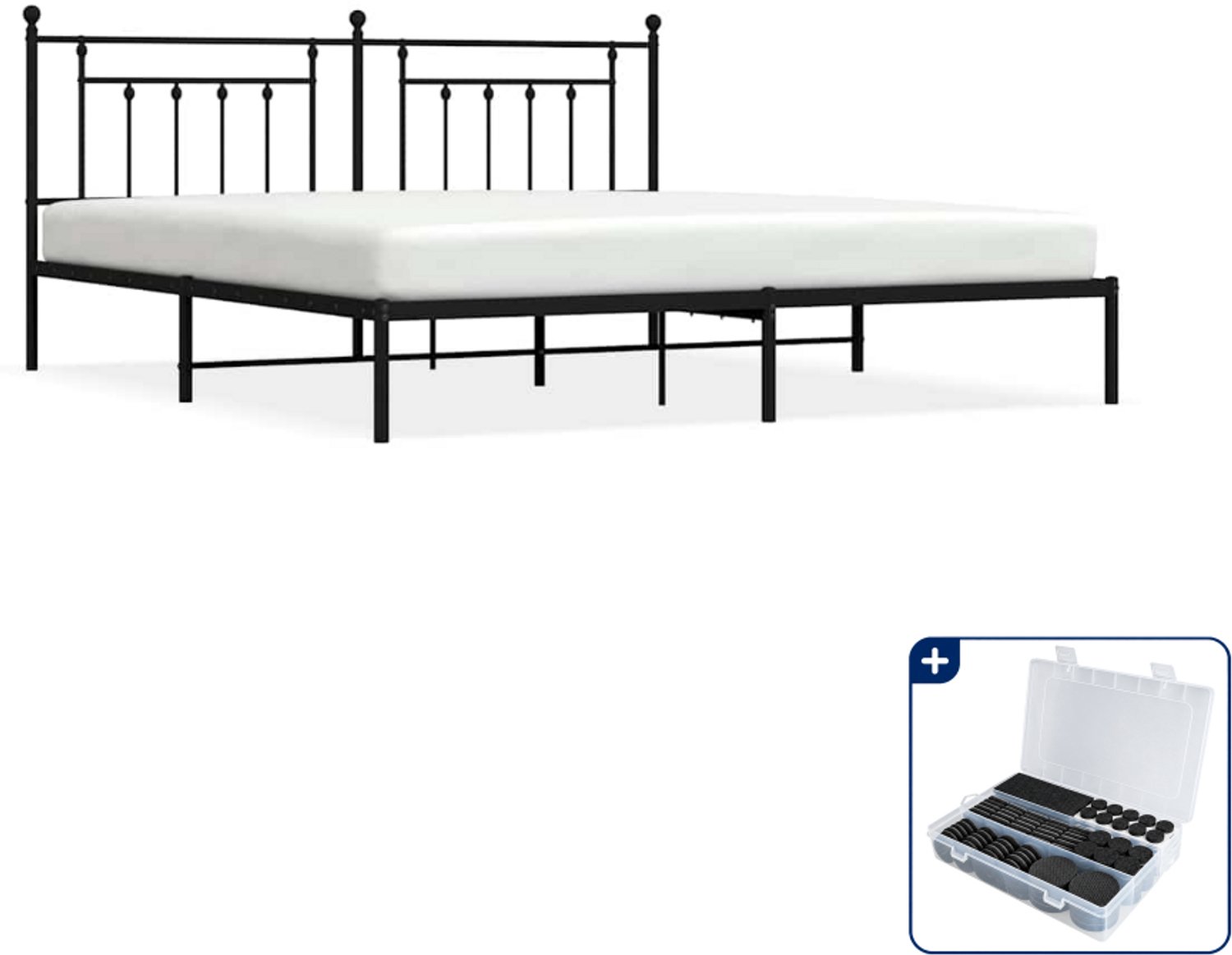 vidaXL Bedframe - 200 x 200 cm - metaal - zwart - Inclusief antikrasvilt 177-delig