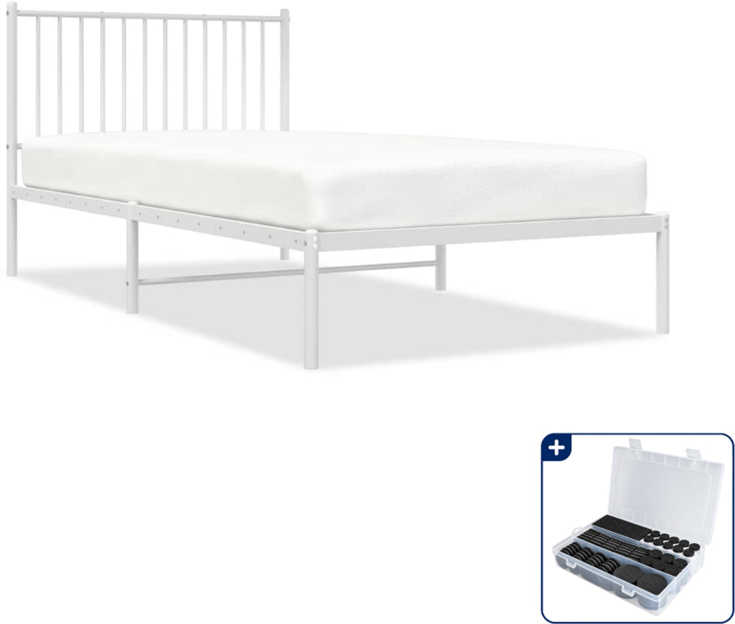 vidaXL bedframe met hoofdbord - 100 x 200 cm - staal - wit - Inclusief antikrasvilt 177-delig