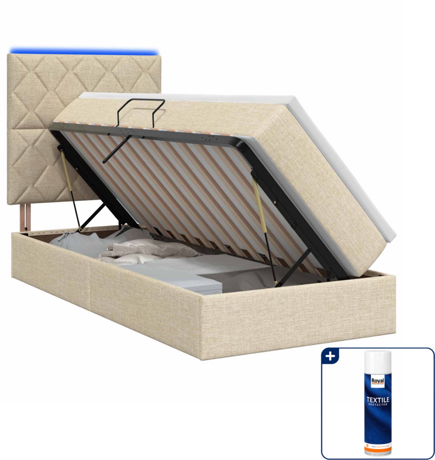 vidaXL LED opslagbed met matras - 90 x 200 cm - crèmekleurig - Inclusief textielbeschermer 500 ml