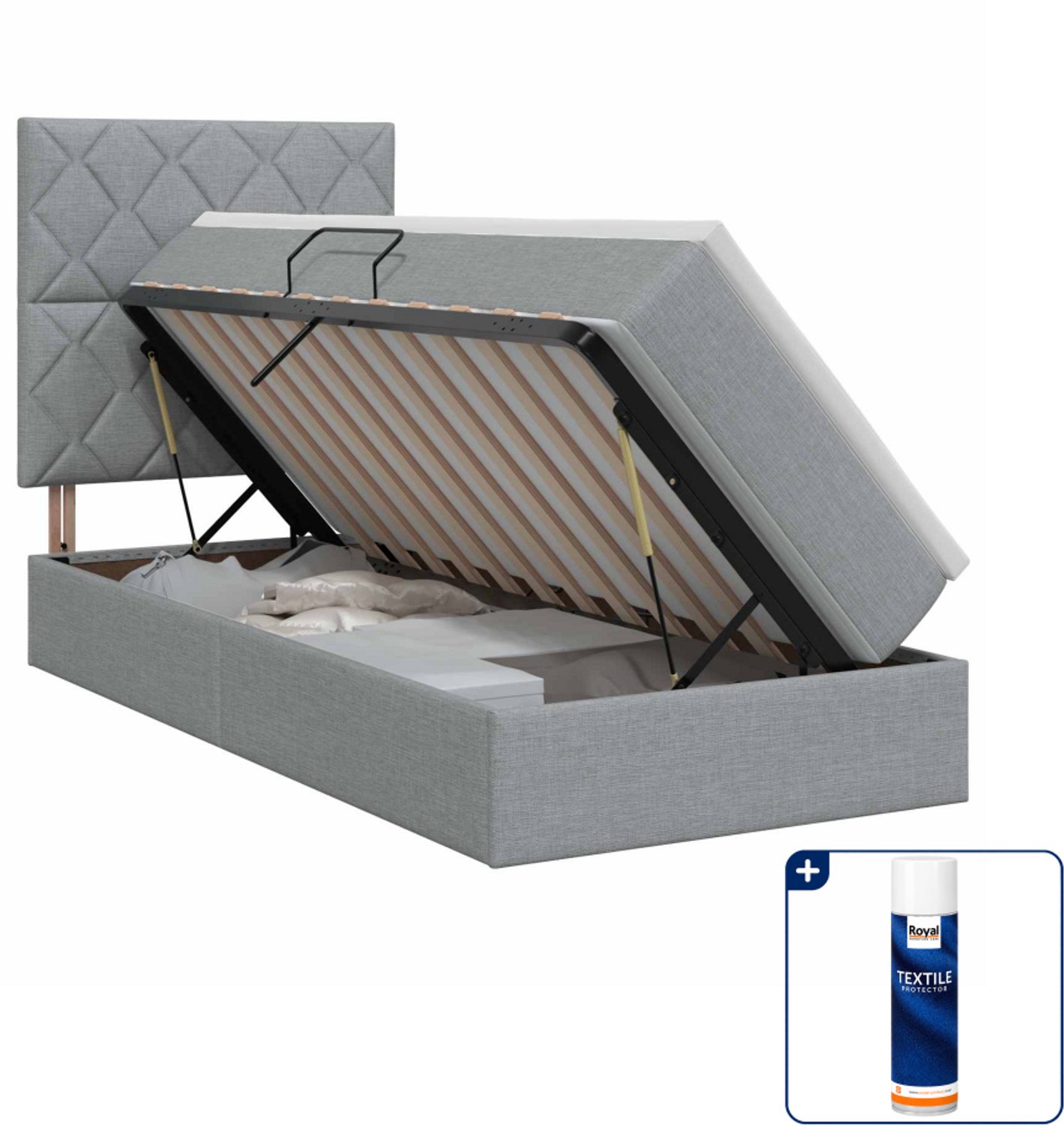 vidaXL Opbergbed met matras - 90 x 200 cm - kunstleer - lichtgrijs - Inclusief textielbeschermer 500 ml