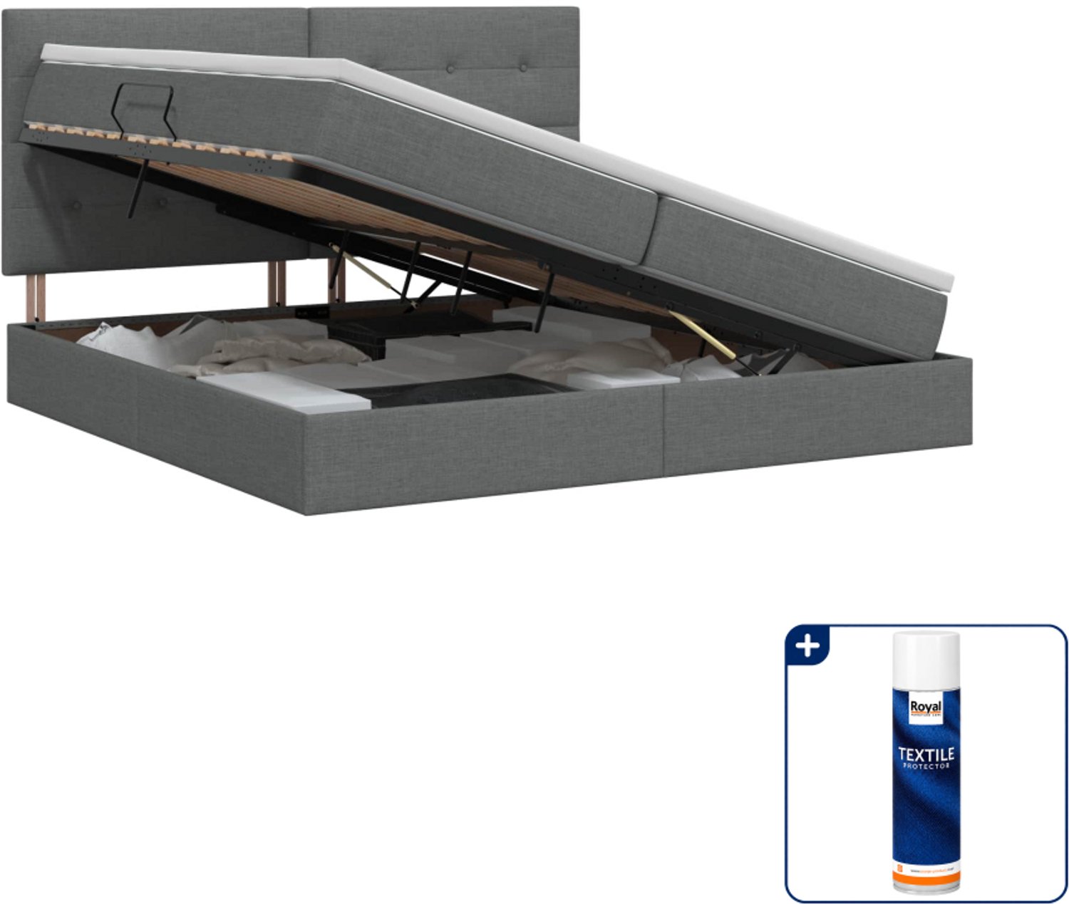 vidaXL opbergbed met matras - 200 x 200 cm - donkergrijs - Inclusief textielbeschermer 500 ml Donker Grijn