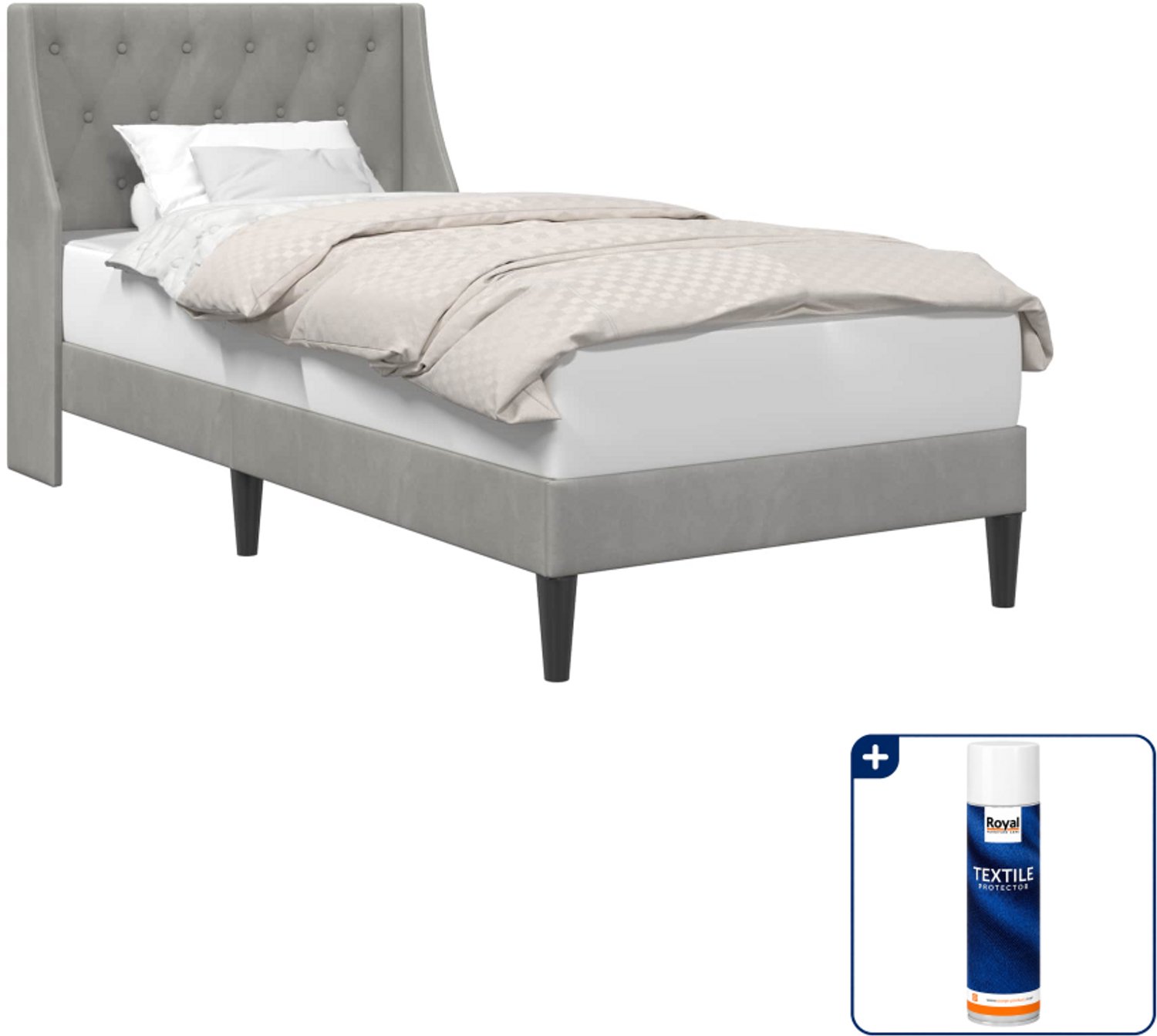 vidaXL bedframe 90 x 190 cm - fluweel - lichtgrijs - Inclusief textielbeschermer 500 ml
