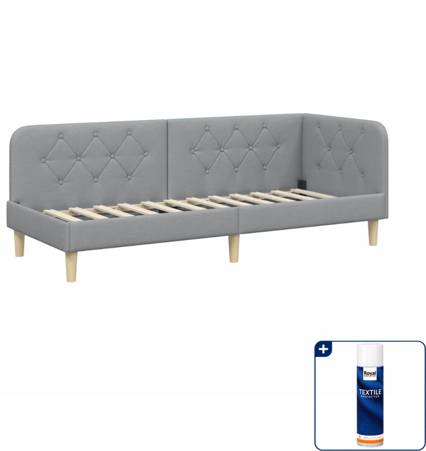 vidaXL hoekbedframe - 80 x 200 cm - stof - lichtgrijs - Inclusief textielbeschermer 500 ml