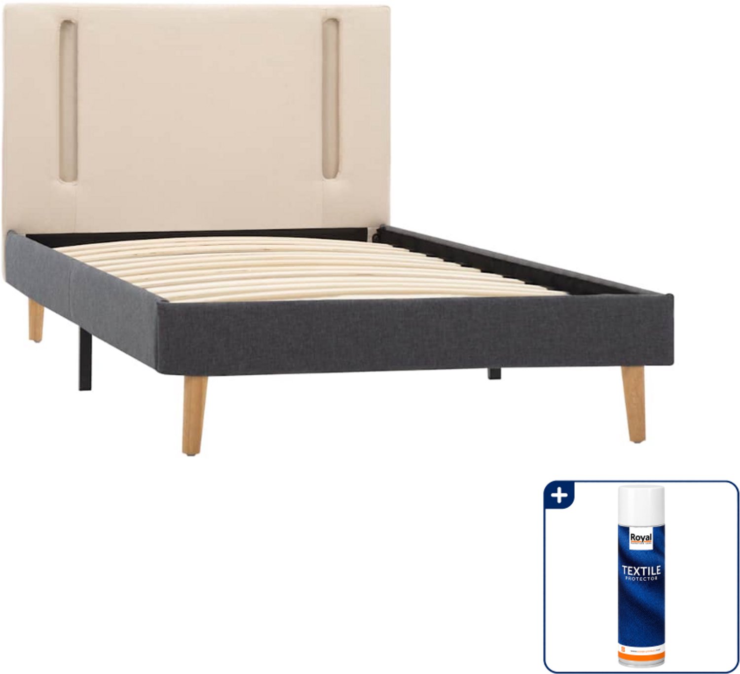 vidaXL Bedframe met LED - 100 x 200 cm - crème en donkergrijs - Inclusief textielbeschermer 500 ml