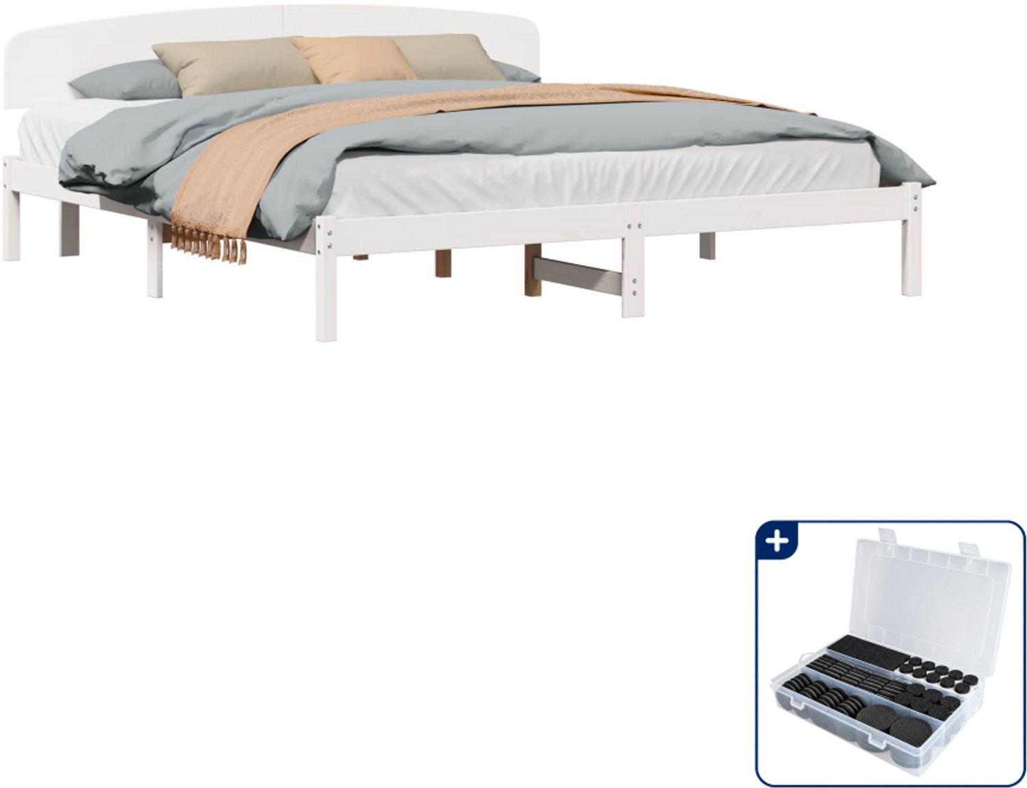 vidaXL Bedframe met hoofdeinde - Kingsize - 180 x 200 cm - Wit - Inclusief antikrasvilt 177-delig