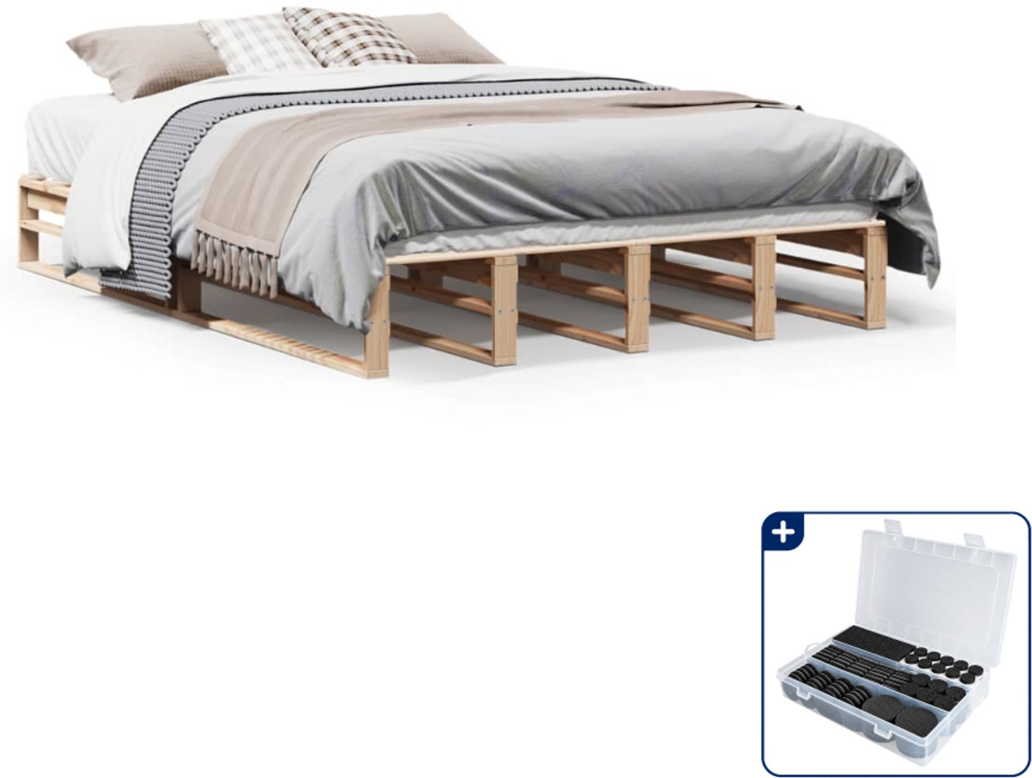 vidaXL Bedframe Queensize - 160 x 200 cm - massief grenenhout - Inclusief antikrasvilt 177-delig Bruin