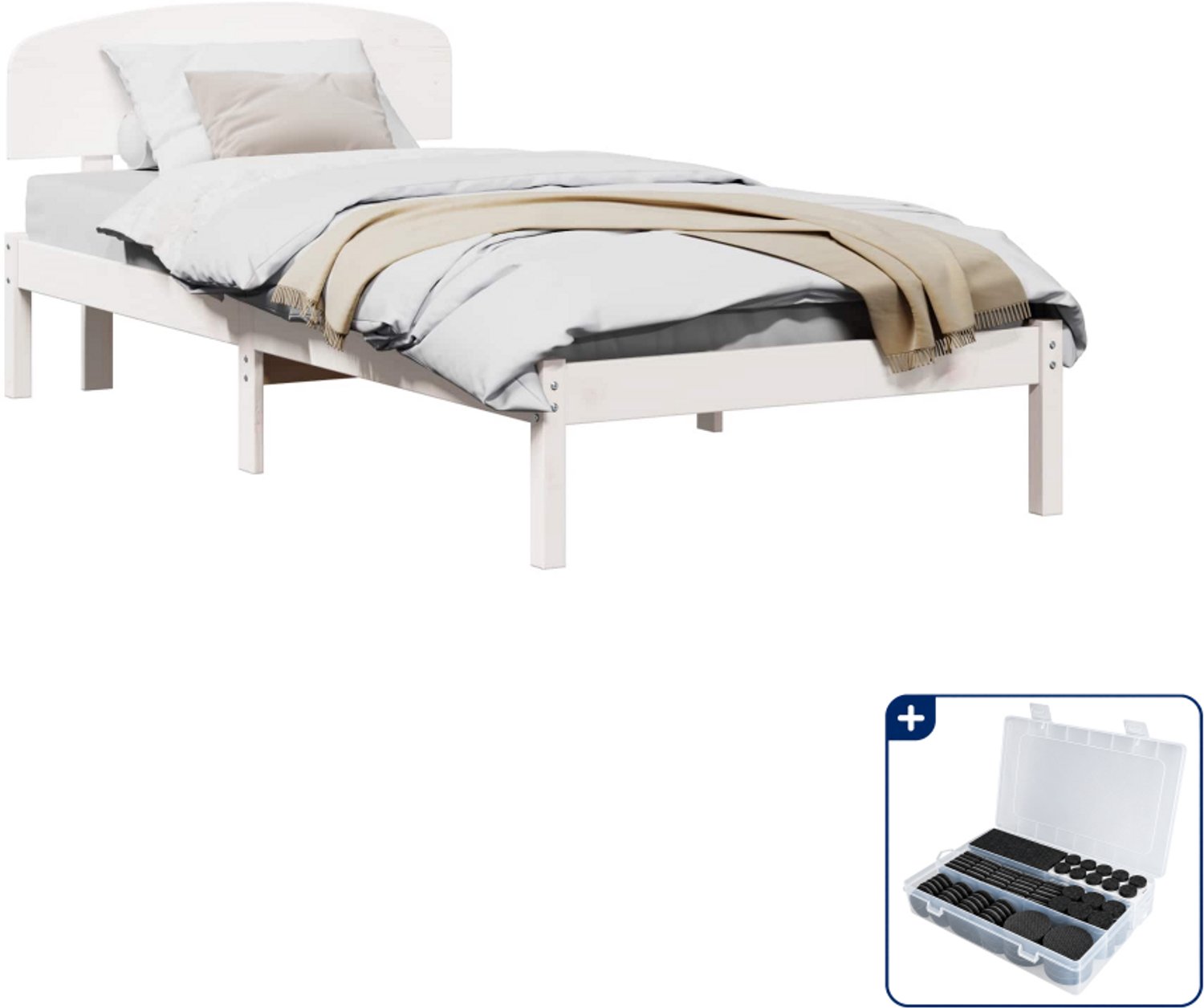 vidaXL bedframe met hoofdeinde - 100 x 200 cm - massief grenenhout - wit - Inclusief antikrasvilt 177-delig