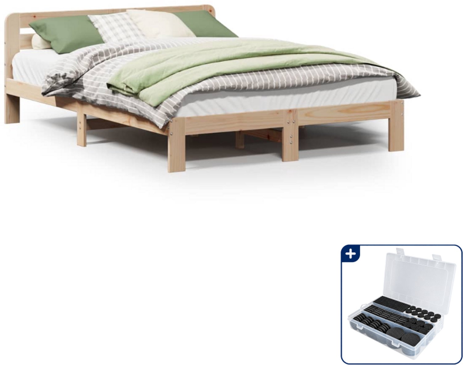 vidaXL bedframe - 135 x 190 cm - massief grenenhout - Inclusief antikrasvilt 177-delig Bruin