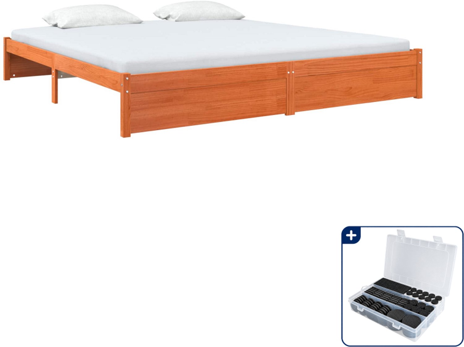 vidaXL bedframe - Kingsize - 180 x 200 cm - massief grenenhout - wasbruin - Inclusief antikrasvilt 177-delig