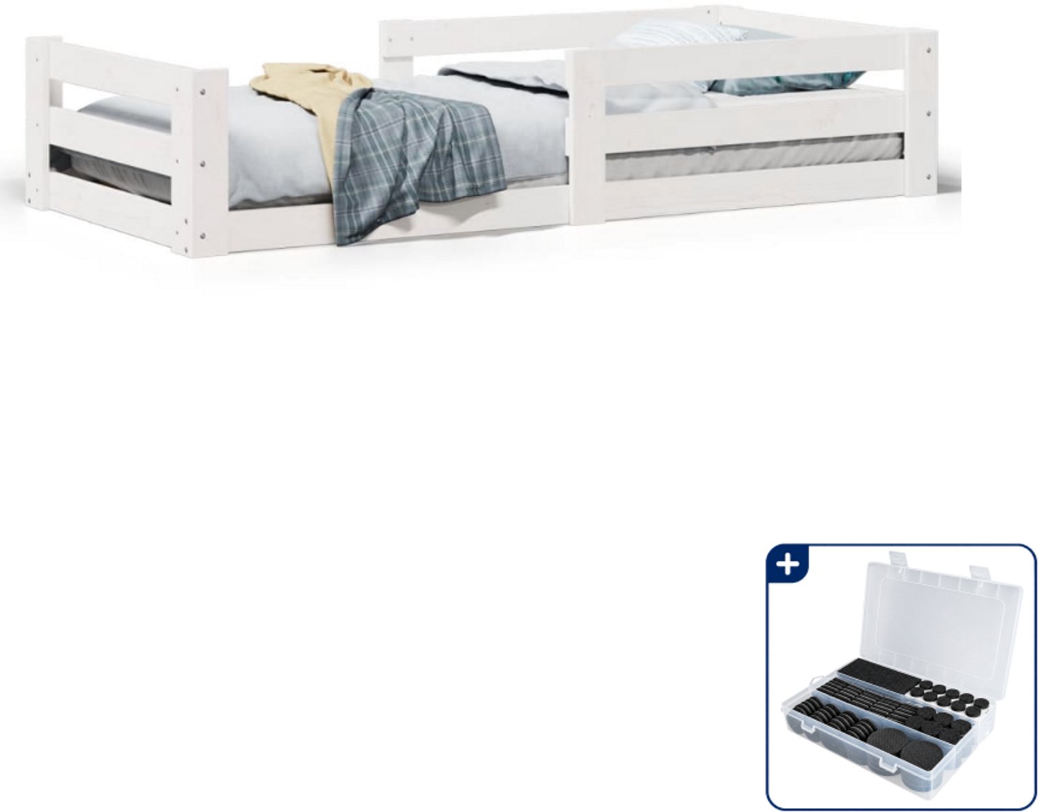 vidaXL Bedframe - 70 x 140 cm - massief grenenhout - wit - Inclusief antikrasvilt 177-delig