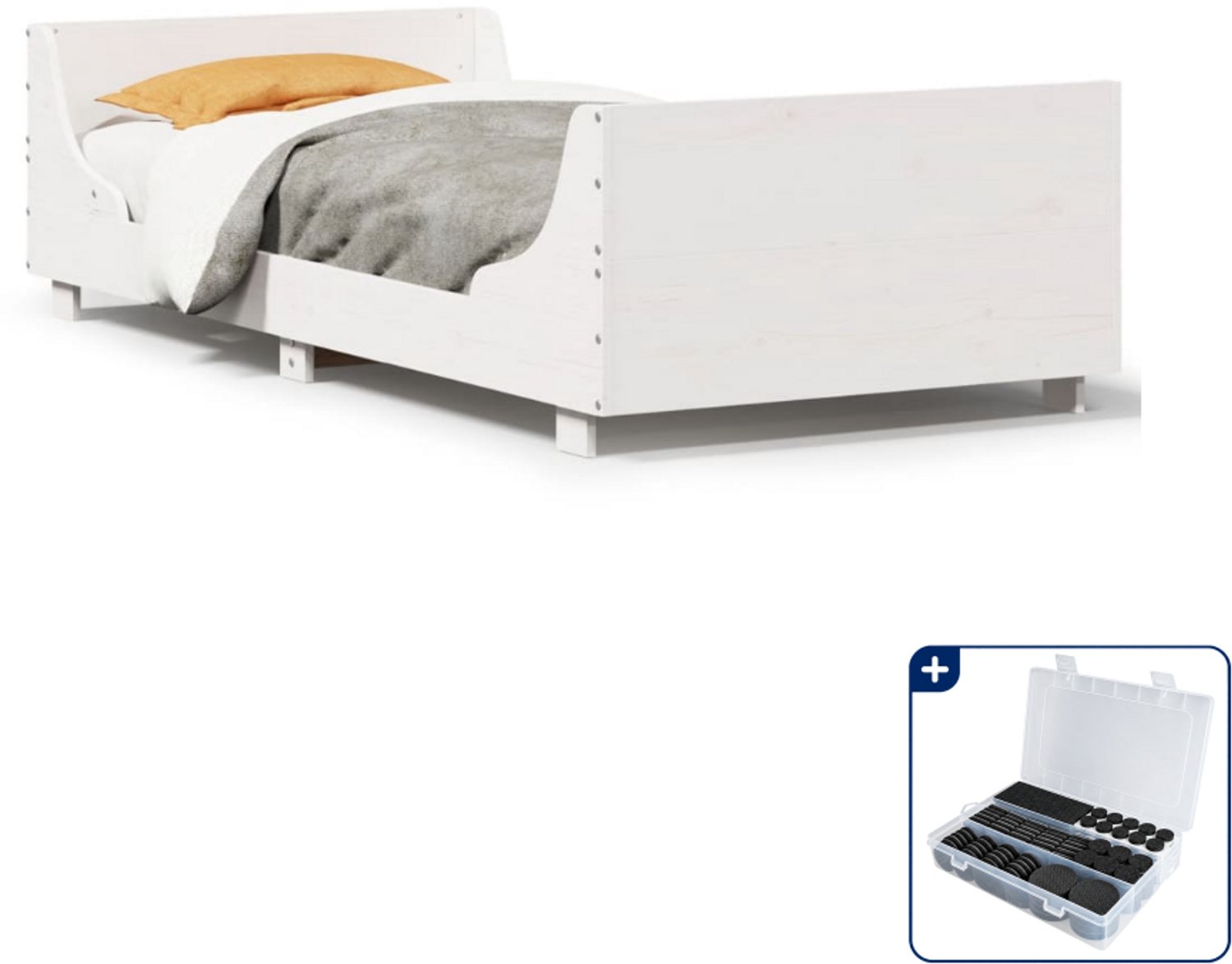 vidaXL bedframe - 90 x 200 cm - massief grenenhout - wit - Inclusief antikrasvilt 177-delig