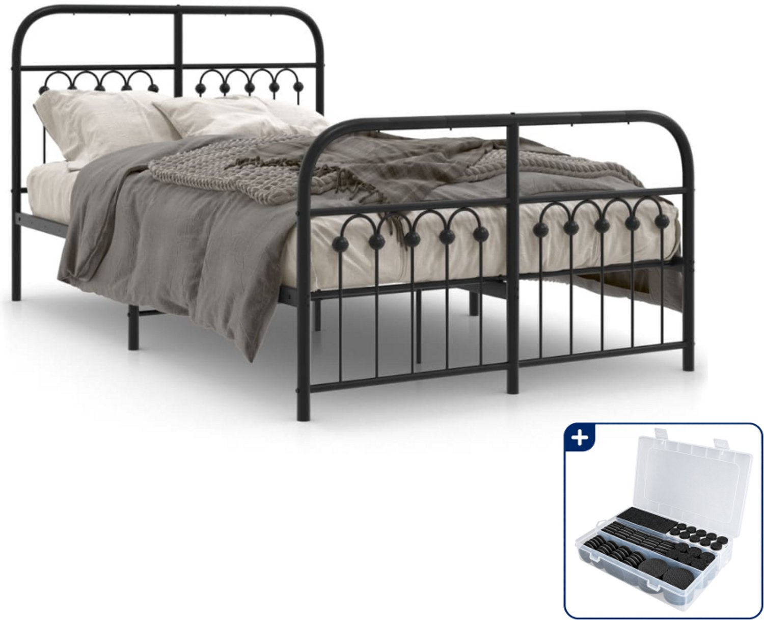 vidaXL bedframe - 120 x 190 cm - staal - zwart - Inclusief antikrasvilt 177-delig